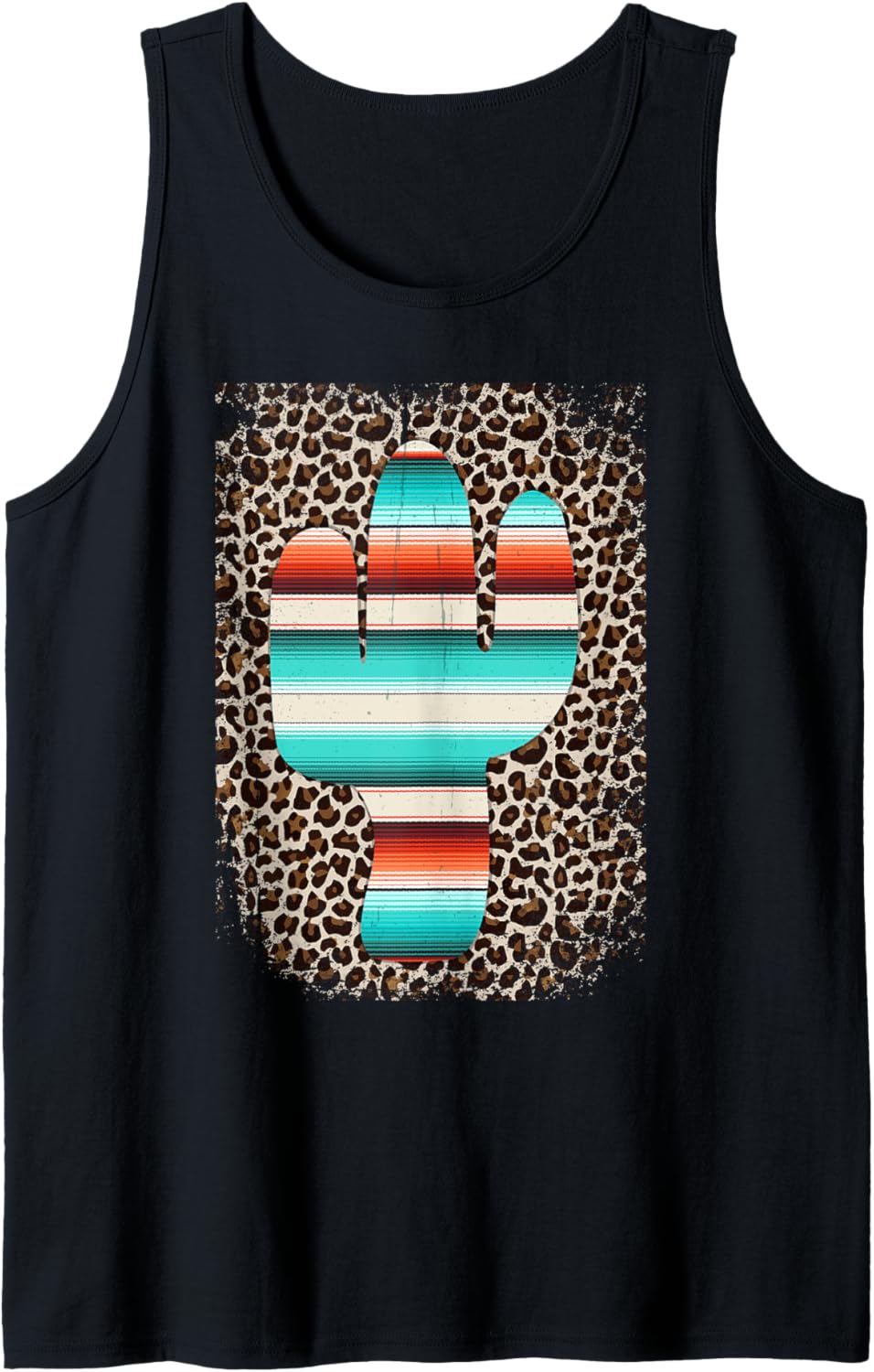 Funny Leopard Cheetah and Serape Cactus print Turquiose Tank Top Tank Top Comfort Fit Hot Right Now