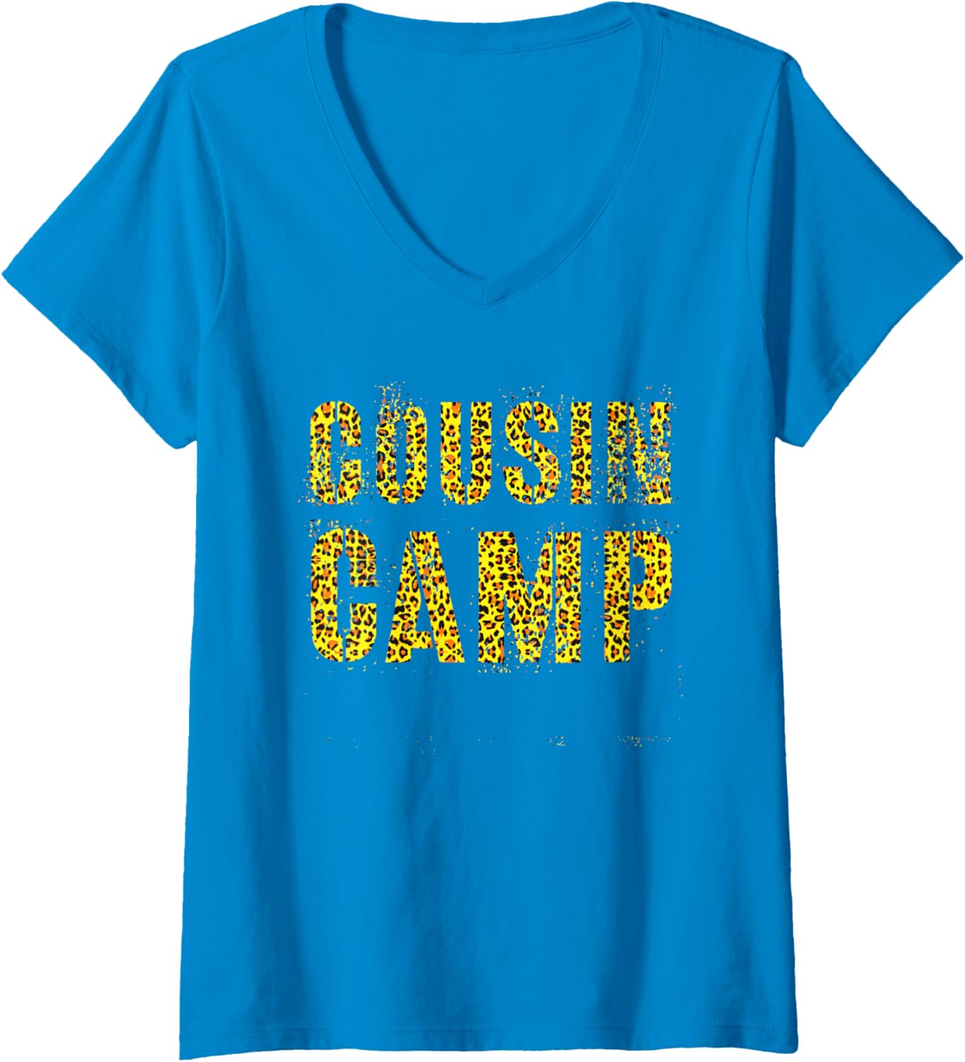 Womens Funny COUSIN CAMP Leopard Print Grandpa Reeducation Crew V Neck Apparel Premium Print Gift Ready