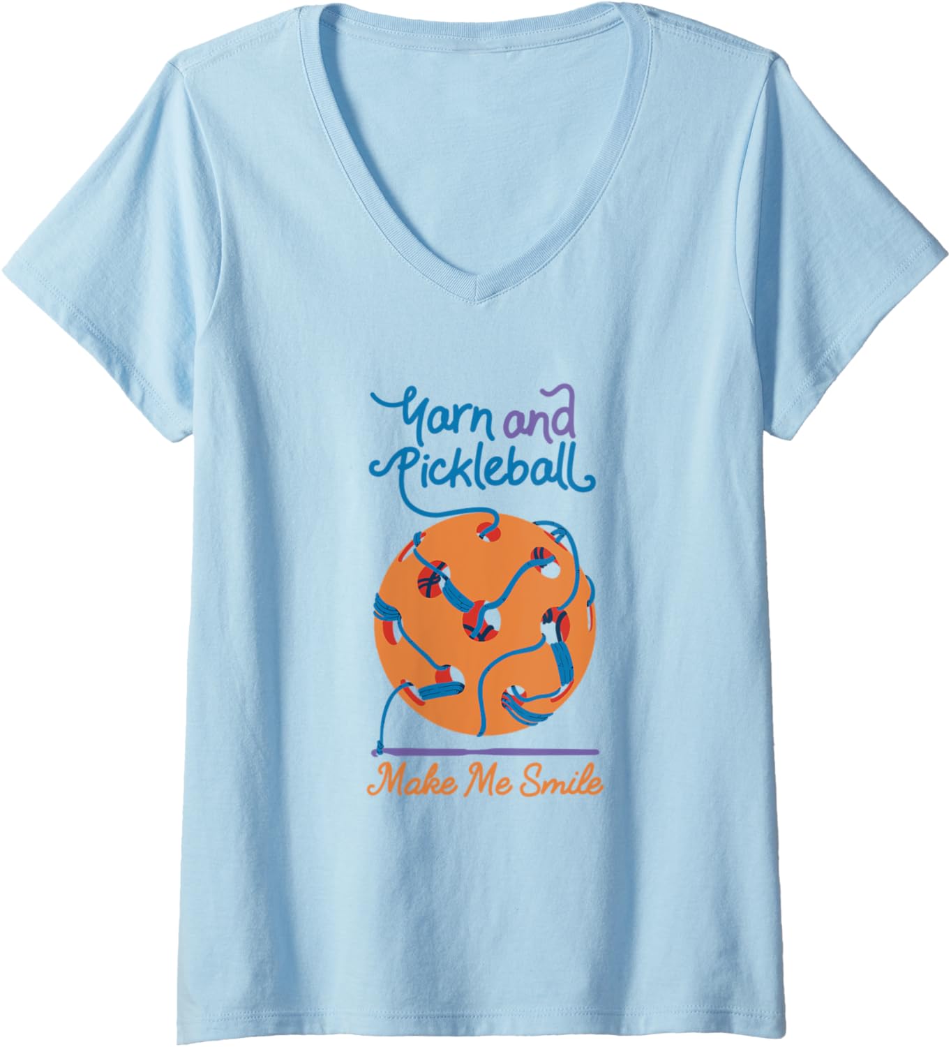 Womens Pickleball And Knitting Knit Yarn Sport Funny Smile V-Neck Yarn Supply | Trending 2025 | Customer Favorite