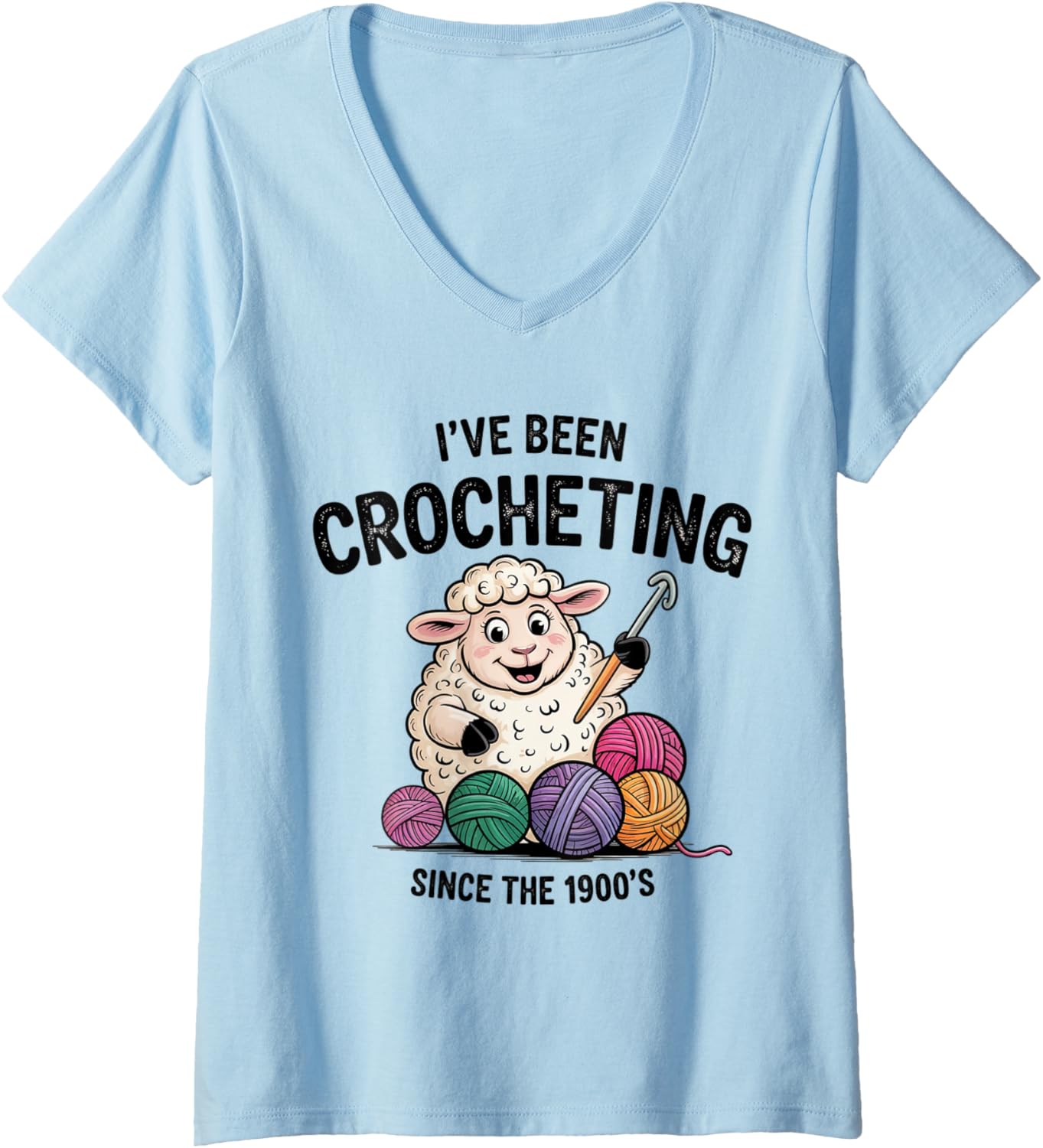 Womens I've Been Crocheting Since the 1900s Cute Sheep Yarn Craft V-Neck Yarn Supply | Viral US Pick | Perfect for Cr...