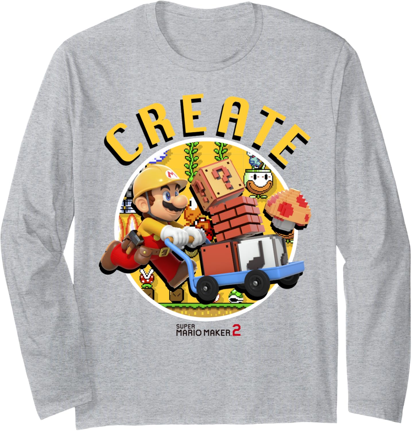 Super Mario Maker 2 Create Mario Gathering Circle Portrait Long Sleeve Apparel | US Viral Style | Must-Have Style