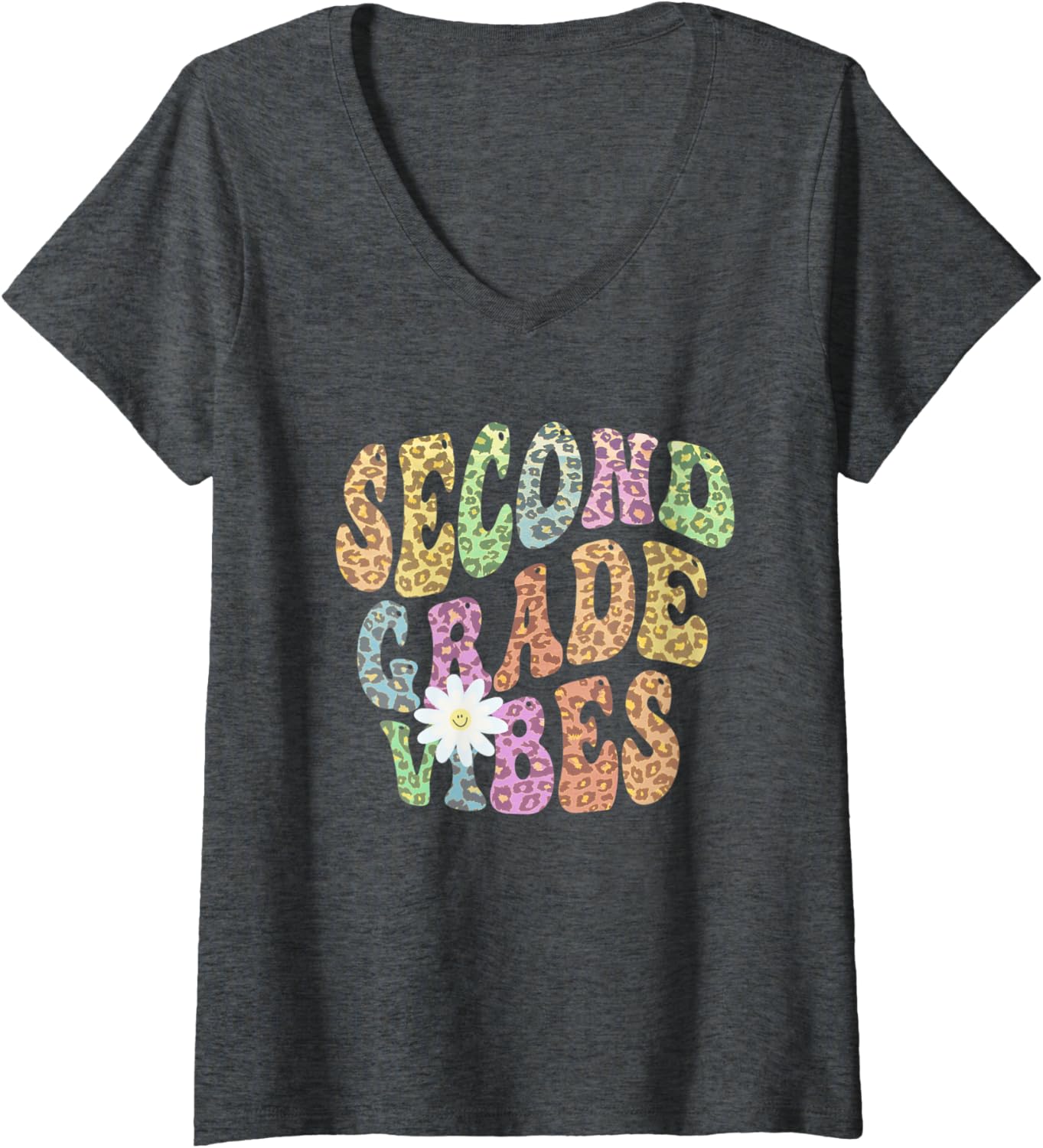 Womens Rainbow SECOND GRADE VIBES Retro 2nd Gr Leopard Print V Neck Apparel High Search Demand Gift Ready