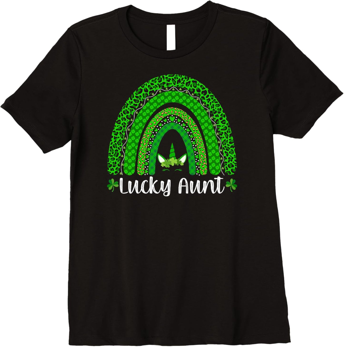 Womens Lucky Aunt Shirt Leopard Print Rainbow Unicorn Patrick s Day Premium T Shirt High Search Demand Hot Right Now
