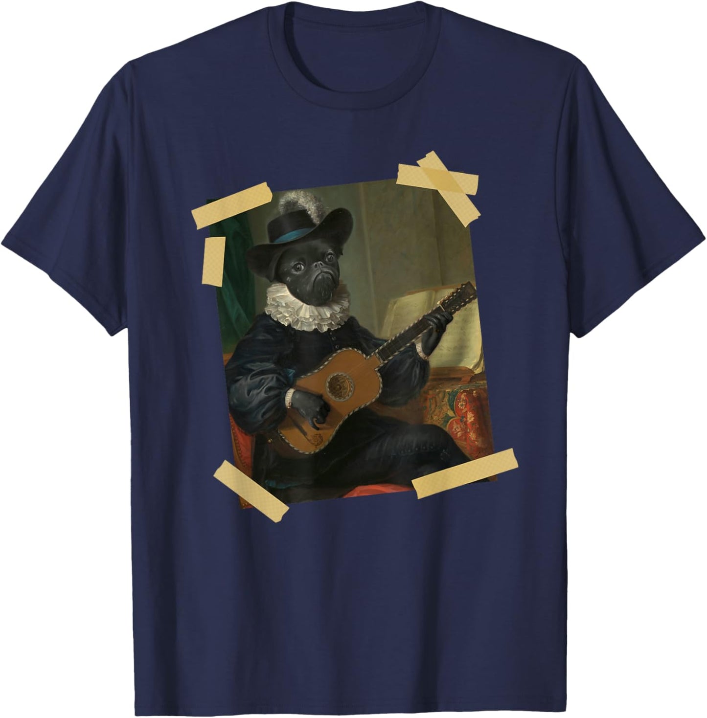 Funny Dog Playing Ukulele Fancy Art Painting Taped In Place T-Shirt for Men Women Kids T-Shirt | Bestseller Style | Daily Wear Essential