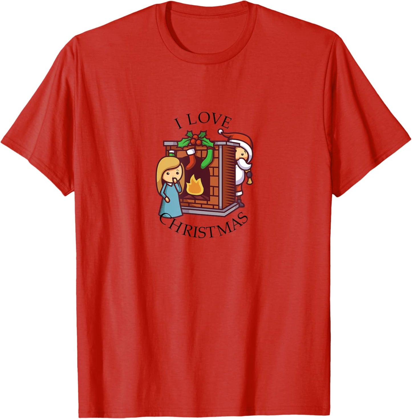 I Love Christmas Girl & Santa Fireplace Holly & Mistletoe Apparel | Google Shopping Optimized | Customer Favorite