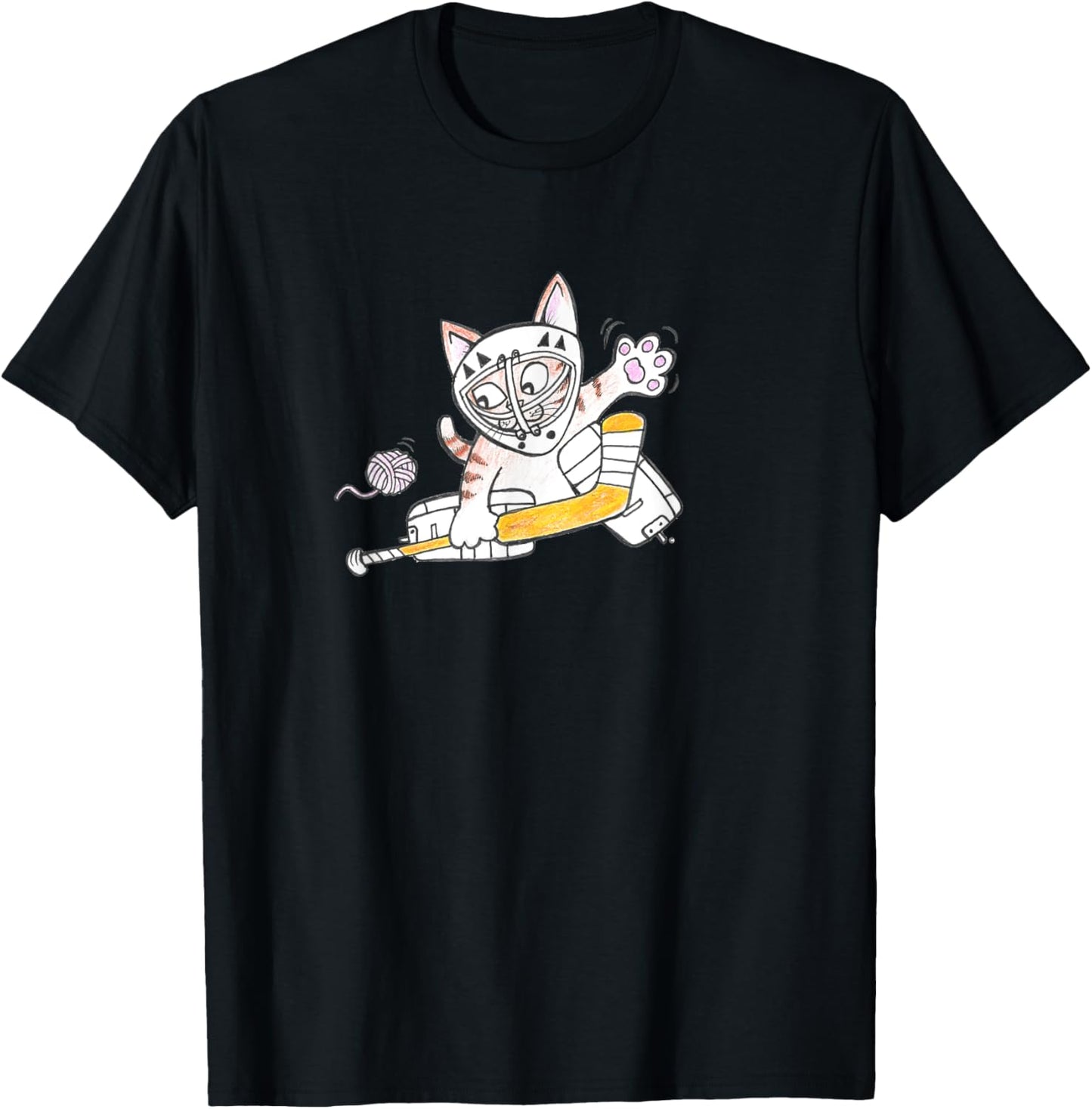 Goalie Kitty Cat Playing Hockey Yarn Puck Kitten SAVE T-Shirt for Men Women Kids T-Shirt | Top Rated | Perfect for Cr...