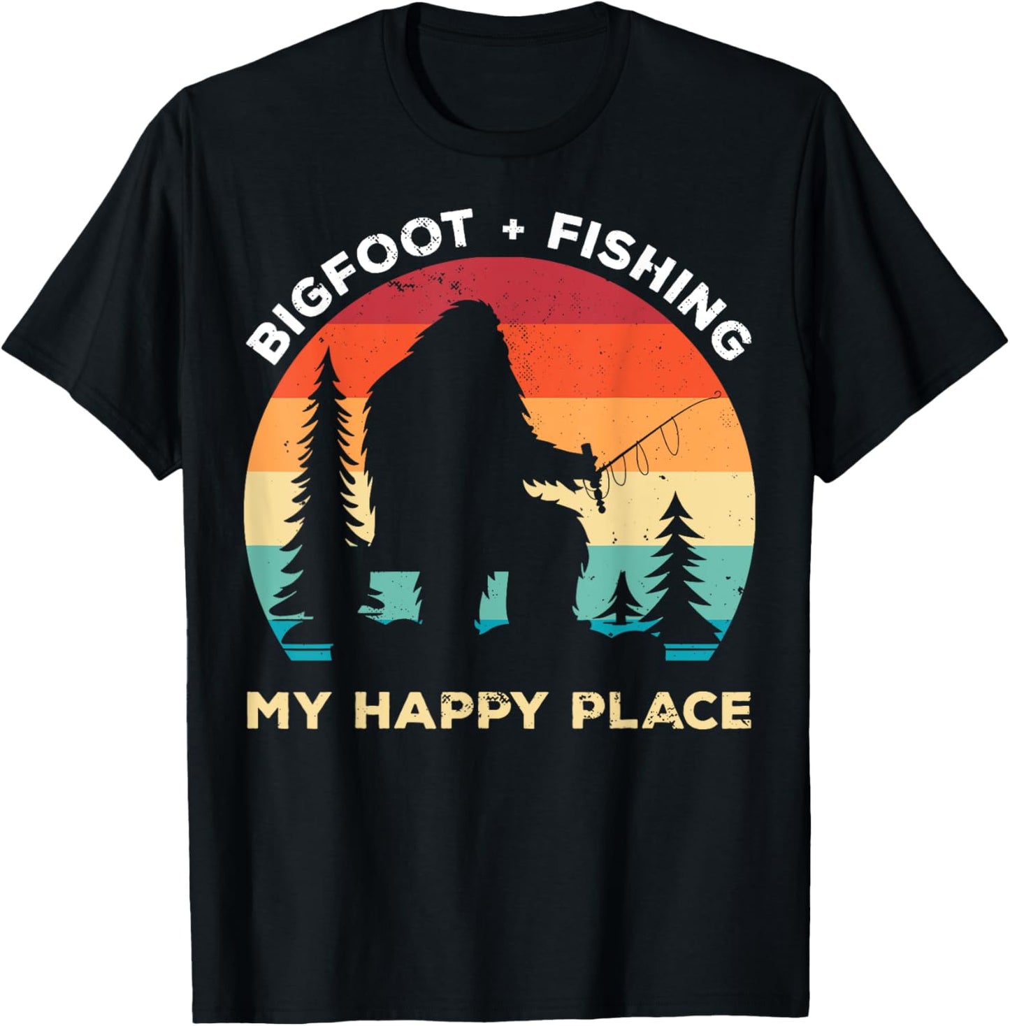 Bigfoot Fishing My Happy Place Vintage Bigfoot Lover Apparel | High Search Volume | Daily Wear Essential