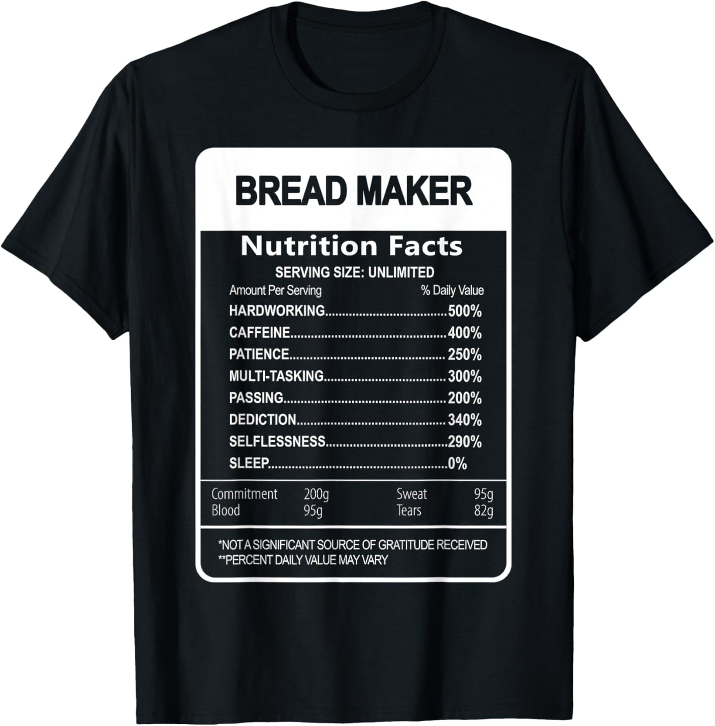 Bread maker Nutrition Facts Sarcastic Apparel | High Search Volume | Must-Have Style