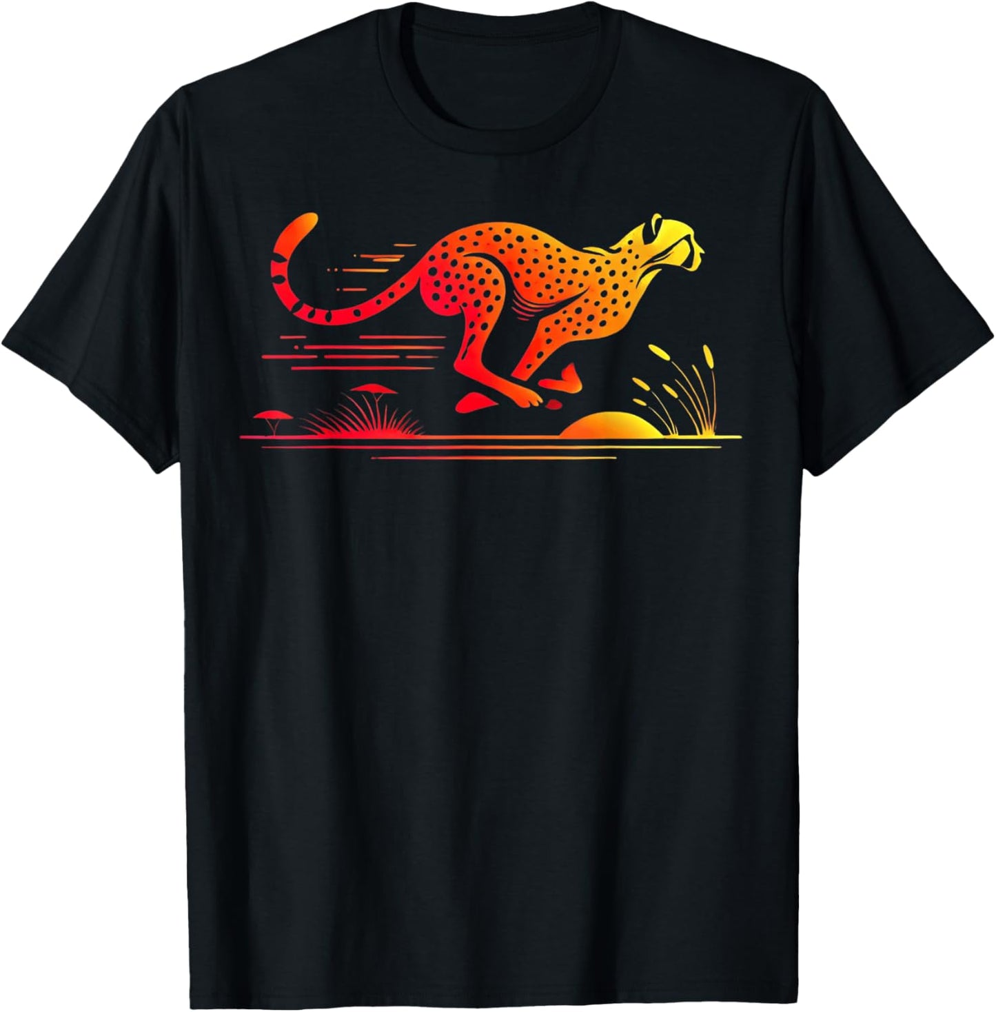 Silhouette Running Mammal Wildlife Savanna Vibrant Cheetah Apparel Streetwear Style US Top Pick