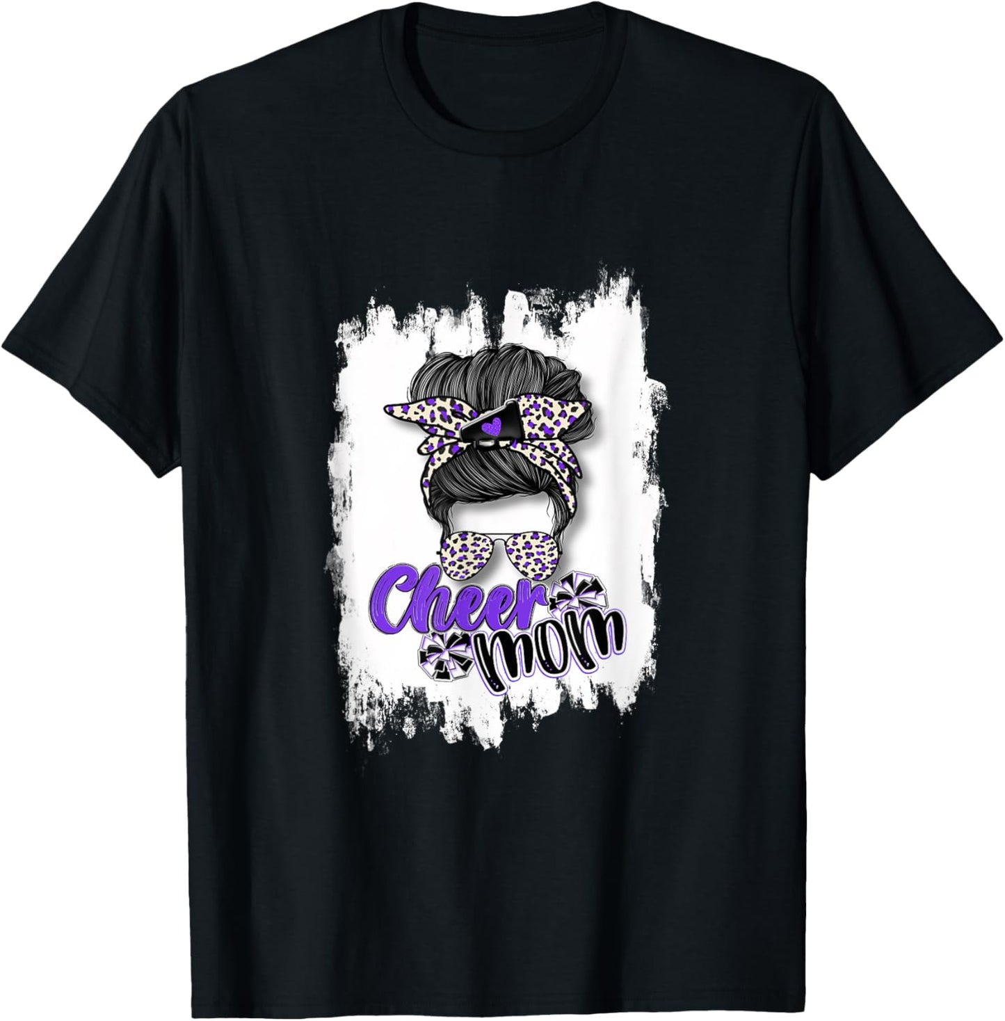 Womens Cheer Mom Shirt Messy Bun Sunglasses Purple Cheetah T Shirt Streetwear Style Fan Favorite