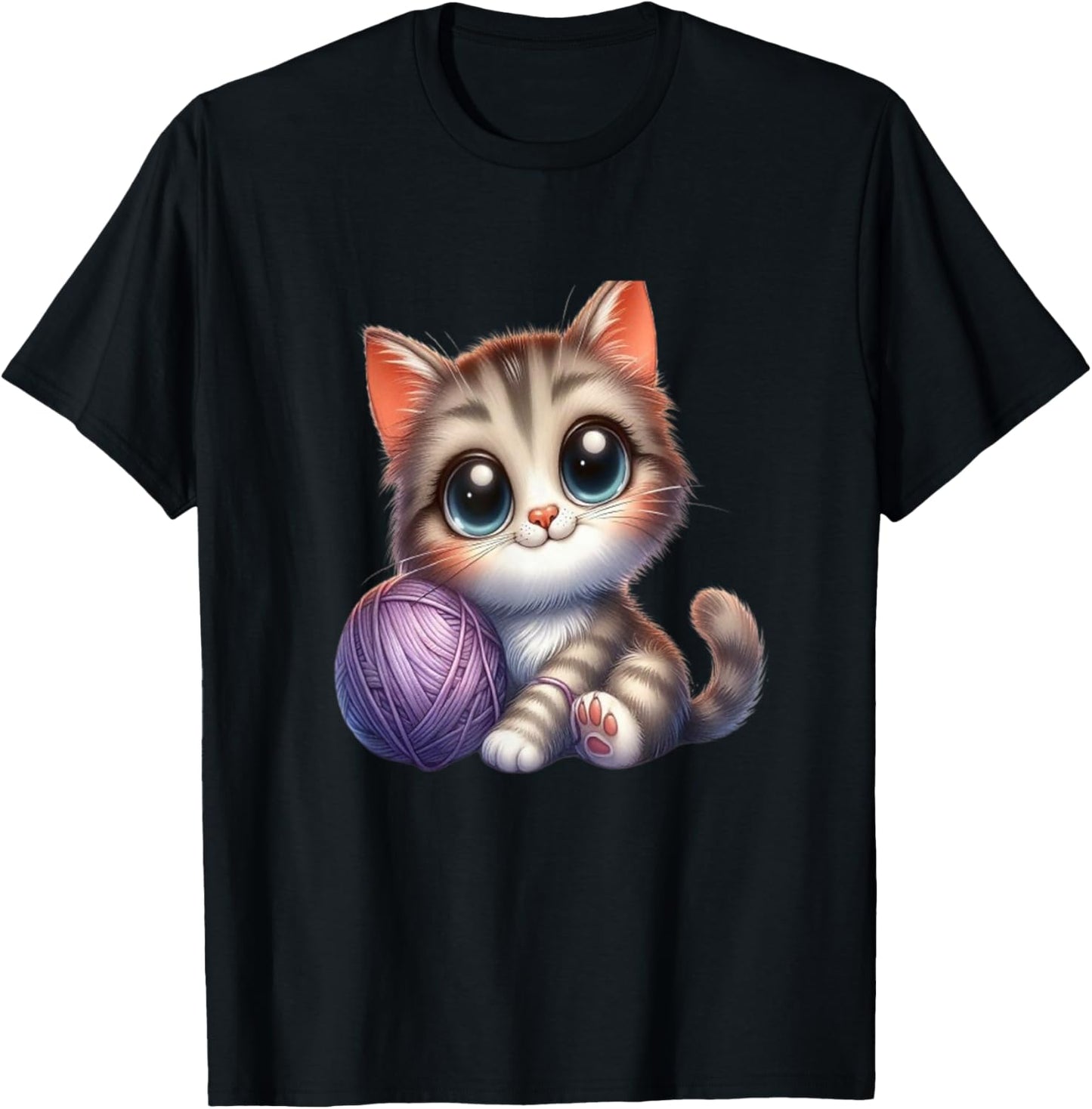 Cute Cartoon Cat Kitten Sitting With Ball of Yarn T-Shirt for Men Women T-Shirt | Viral US Pick | Customer Favorite