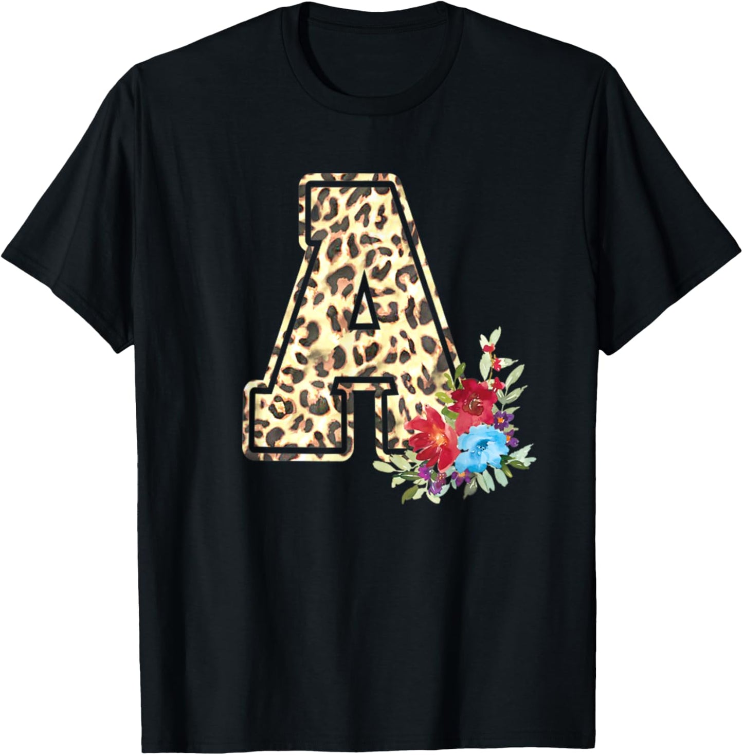 Letter A Initial Leopard Cheetah Print Flowers Watercolor Apparel Streetwear Style US Top Pick