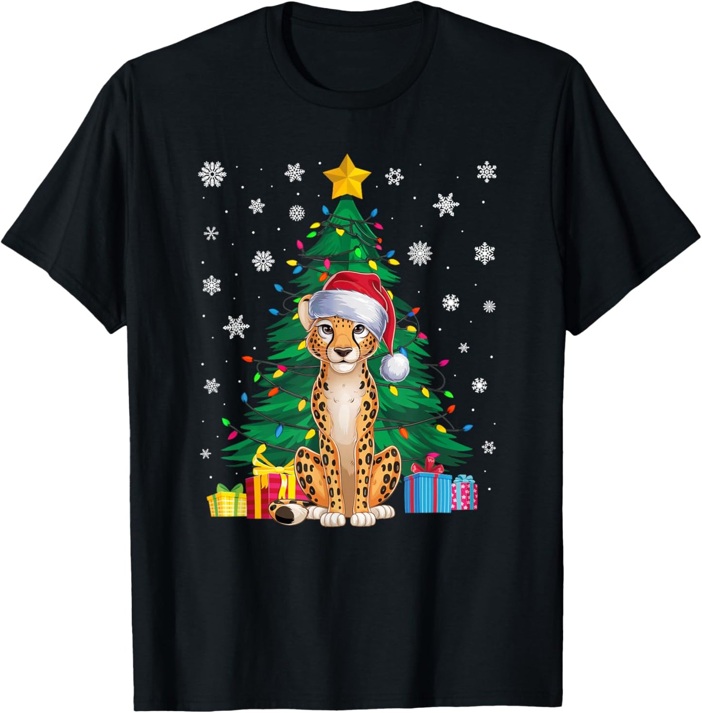 Ugly Sweater Christmas Tree Lights Cheetah Santa Hat Xmas Sweater High Search Demand Gift Ready