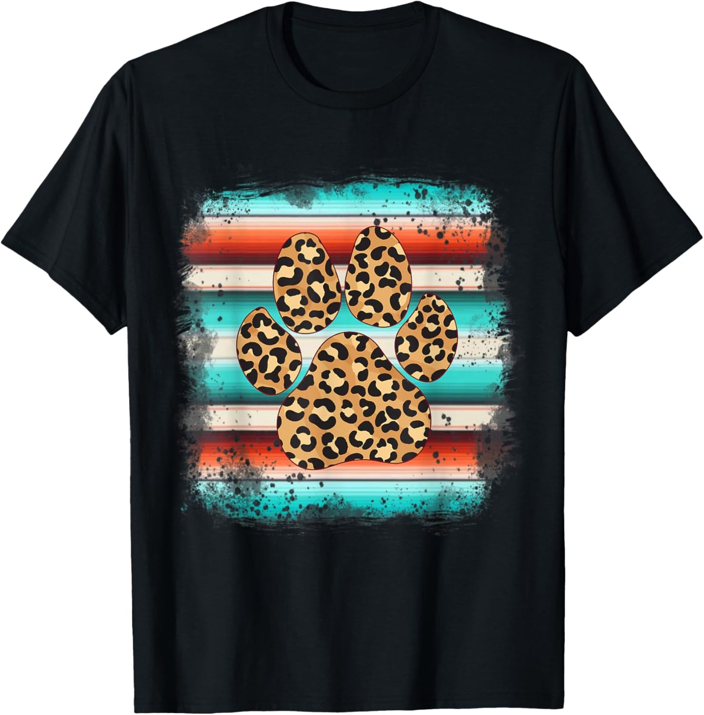 Leopard Paw Print Serape Turquoise Cat Dog Pet Lover T Shirt for Men Women Kids T Shirt Streetwear Style Best Seller Loo