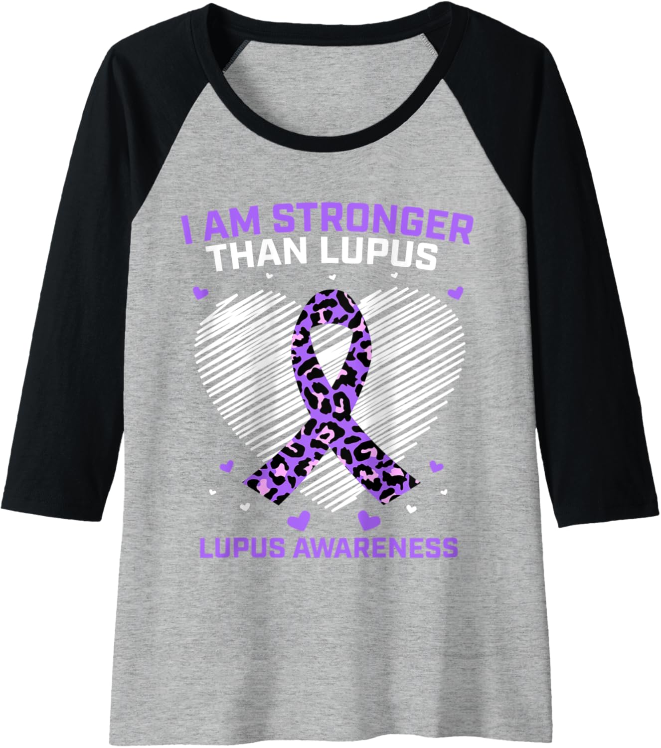 Womens Cute Purple Lupus Awareness Shirts Women Heart Cheetah Print Raglan Baseball Tee T Shirt Premium Print Fan Favori