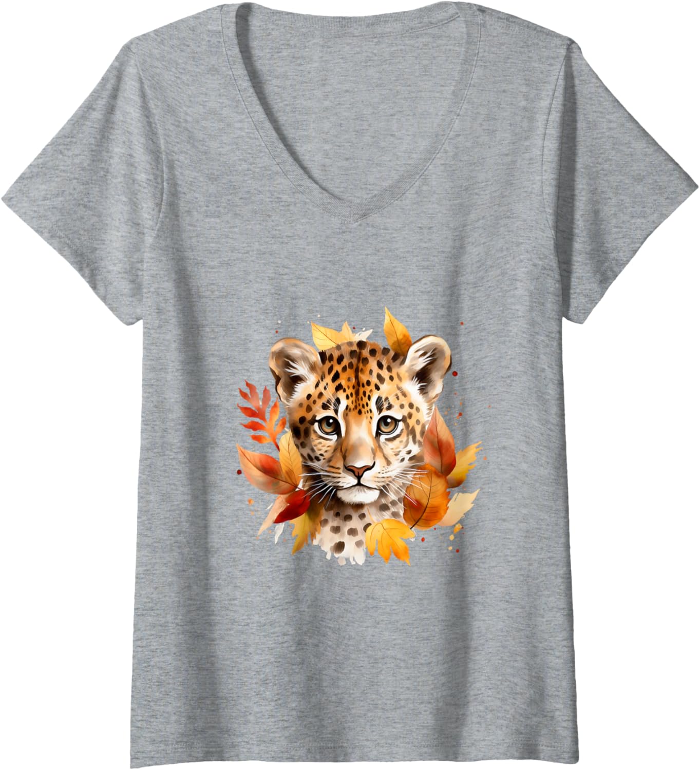 Womens Cheetah Cub Autumn Baby Leopard Safari Watercolor V Neck Apparel High Search Demand Hot Right Now