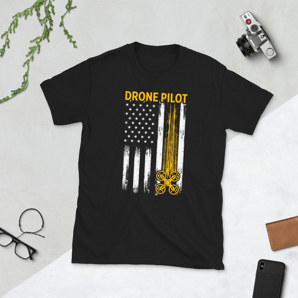 Quadcopter US Flag Drone Pilot T Shirt Graphic Tee – Fan Favorite · Perfect For Daily Wear
