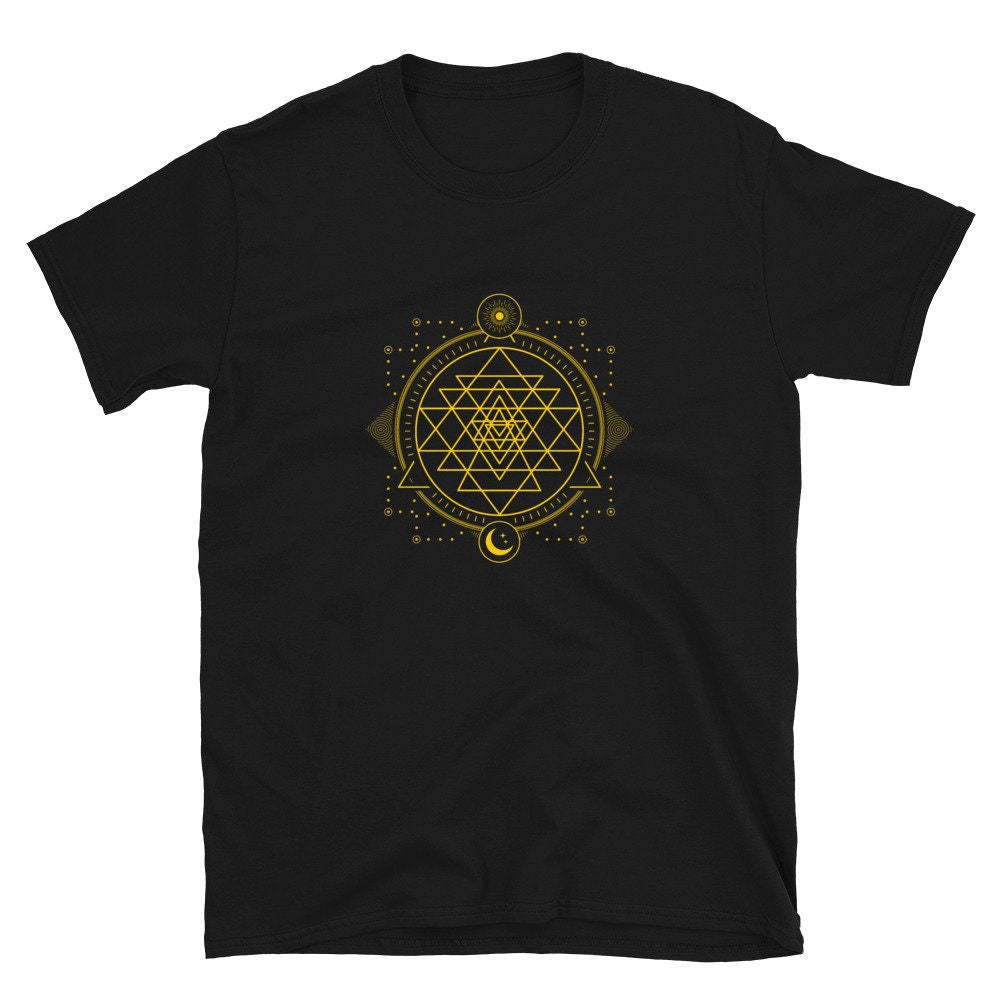 Sri Yantra Geometry Chakra Sun and Moon T Shirt Graphic Tee – Warm & Stylish · Great Gift For Fans