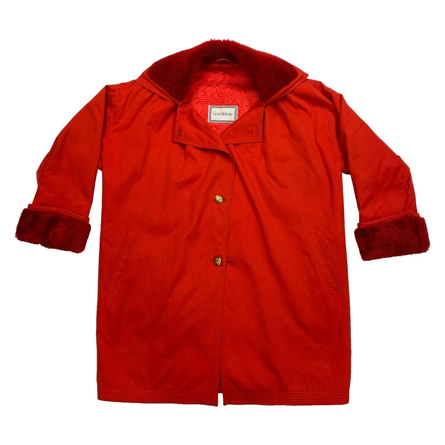 Gianni Versace Womens Velvet Trim Cotton Trench Coat Vintage Designer Red VTG Graphic Tee – Bold Style · Must-Have Style