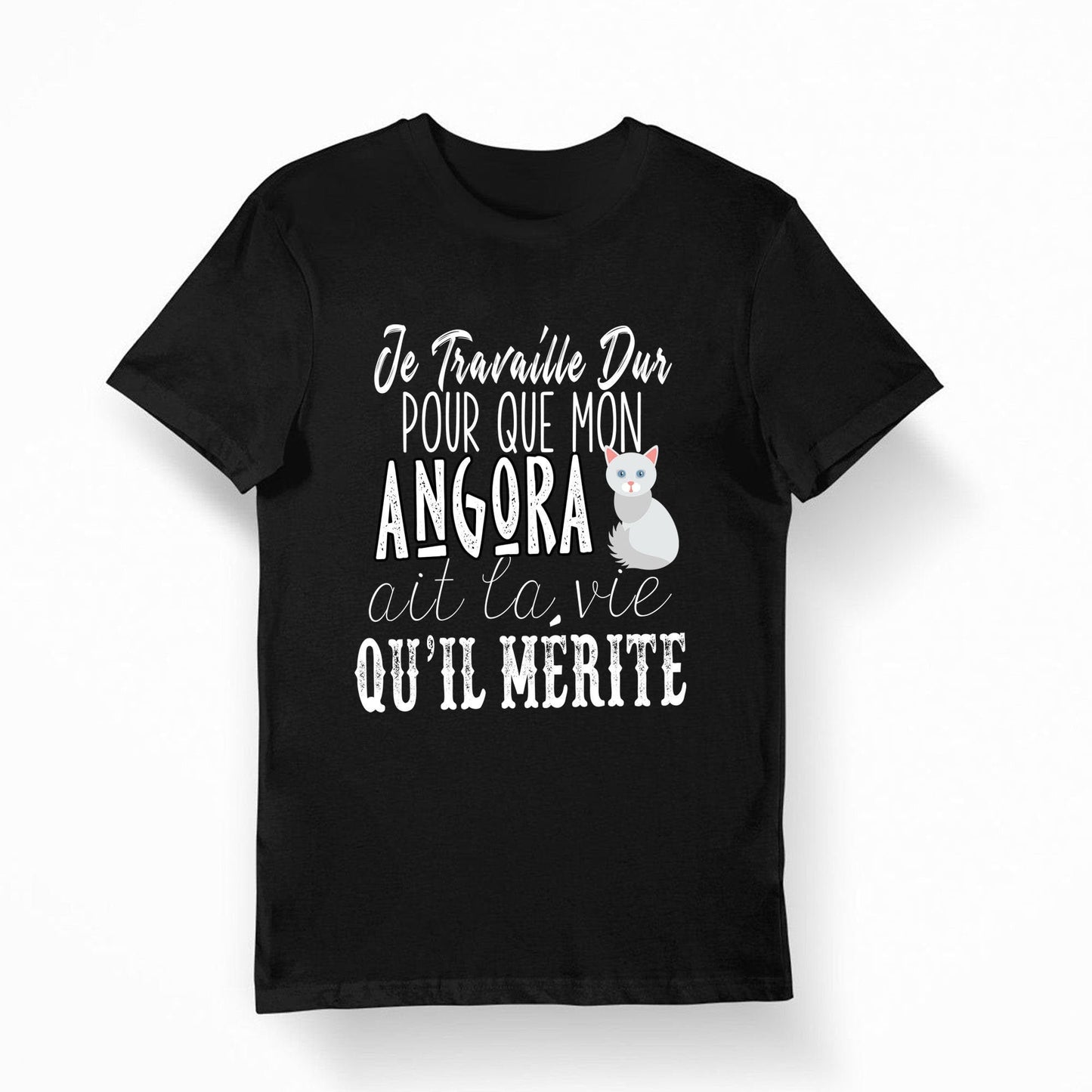 Angora Je travaille dur T shirt Bio Femme Homme Enfant et Body Bb Humour Fun Drle Collection Chat et Animaux Graphic Tee – Aesthetic Look · Perfect For Daily Wear