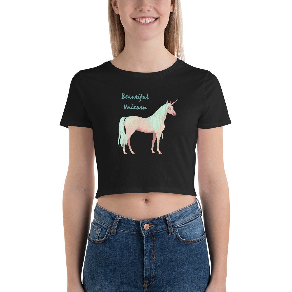 Beautiful Unicorn Whimsical Fun Womens Crop Tee Graphic Tee – Bold Style · High-Quality Print