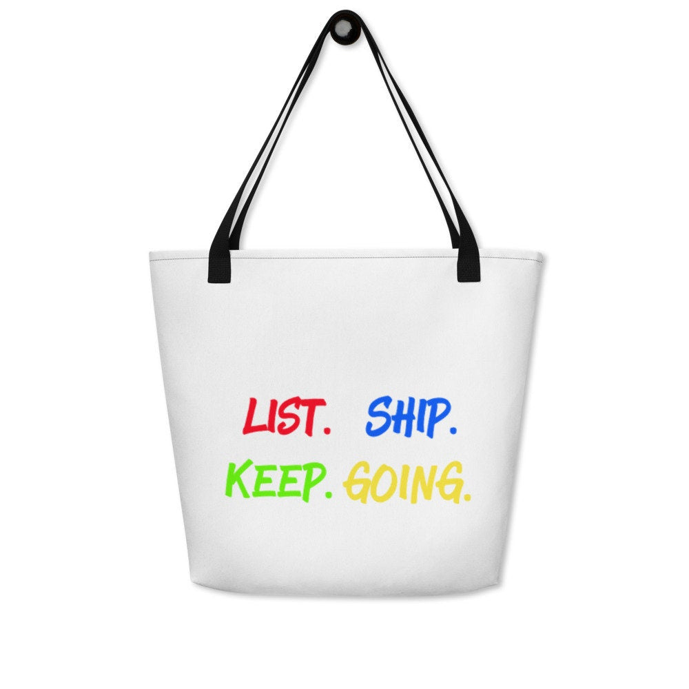 List Ship Keep Going Reseller Thrifter Beach Bag Tote Bag – Cozy Vibes · Great Gift For Fans