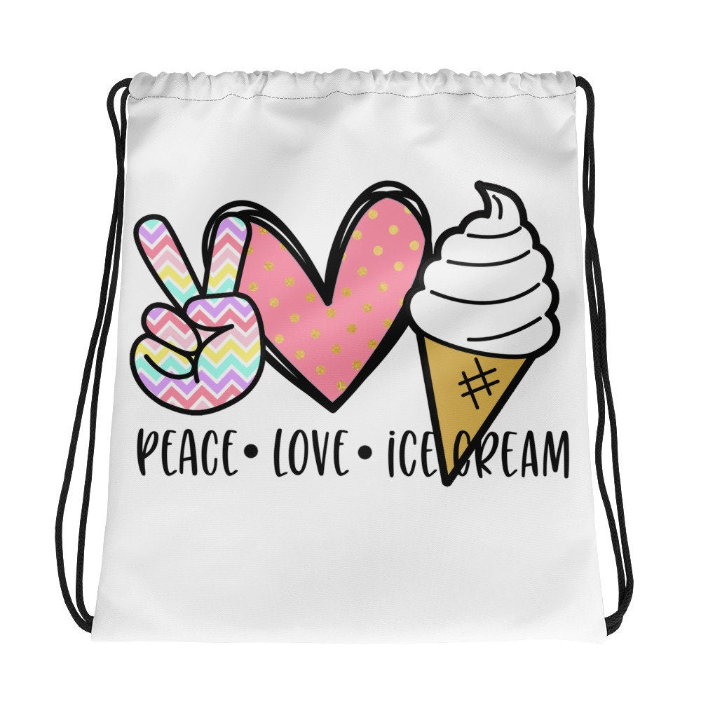 Peace Love Ice Cream Drawstring bag Tote Bag – Easygoing Wear · High-Quality Print