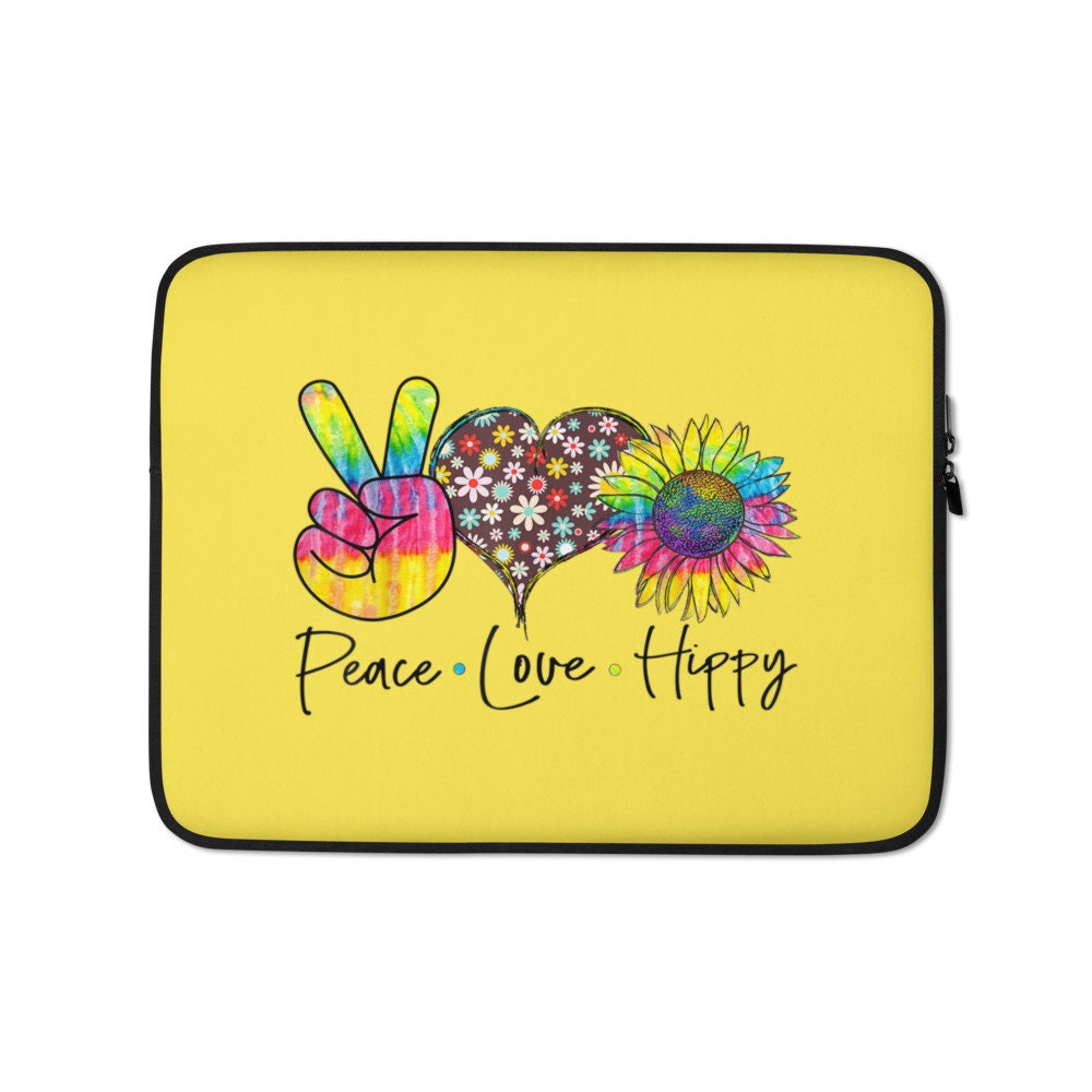 Peace Love Hippy Laptop Sleeve Graphic Tee – Aesthetic Look · Perfect For Daily Wear