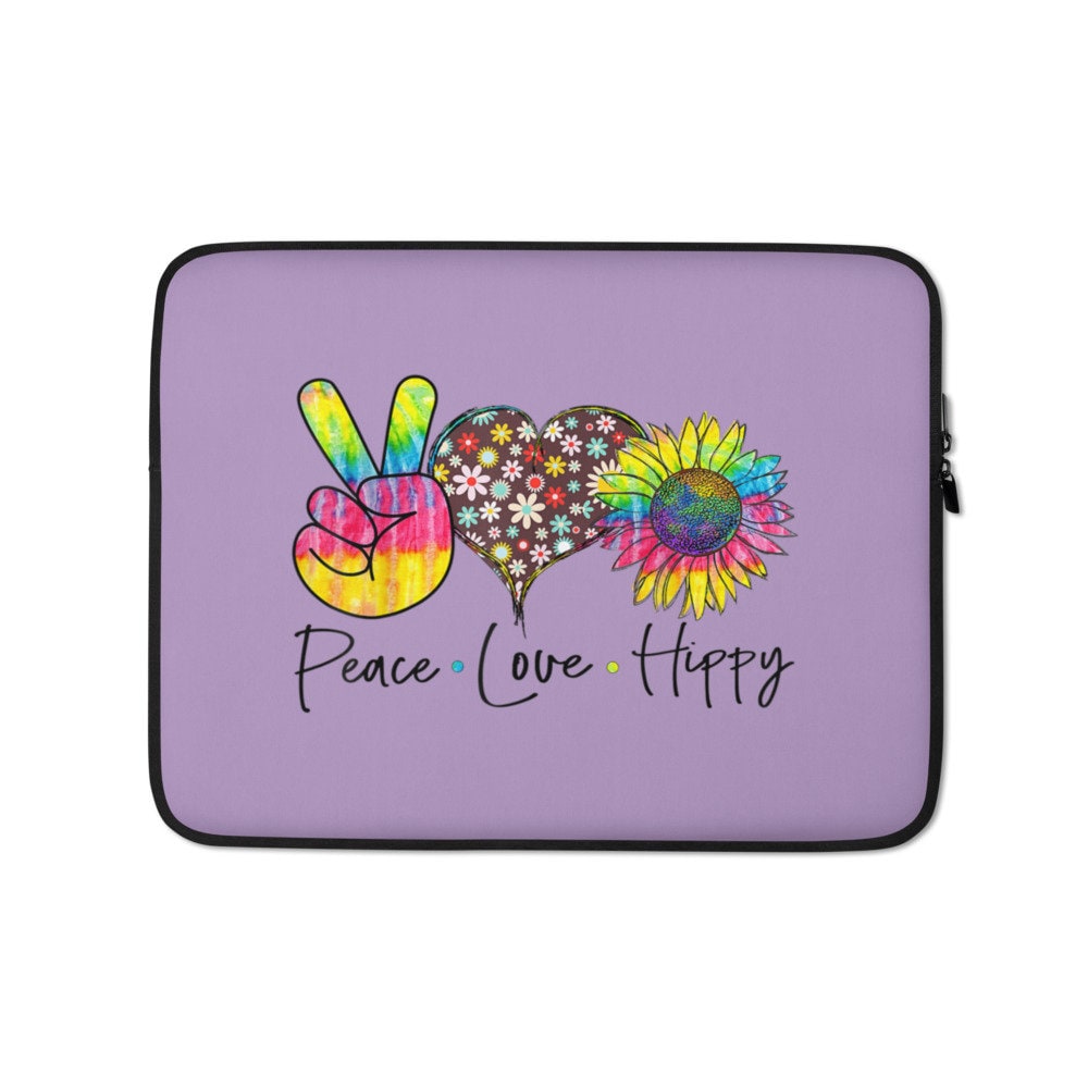 Peace Love Hippy Sunflower Purple Laptop Sleeve Graphic Tee – Premium Graphic · Great Gift For Fans