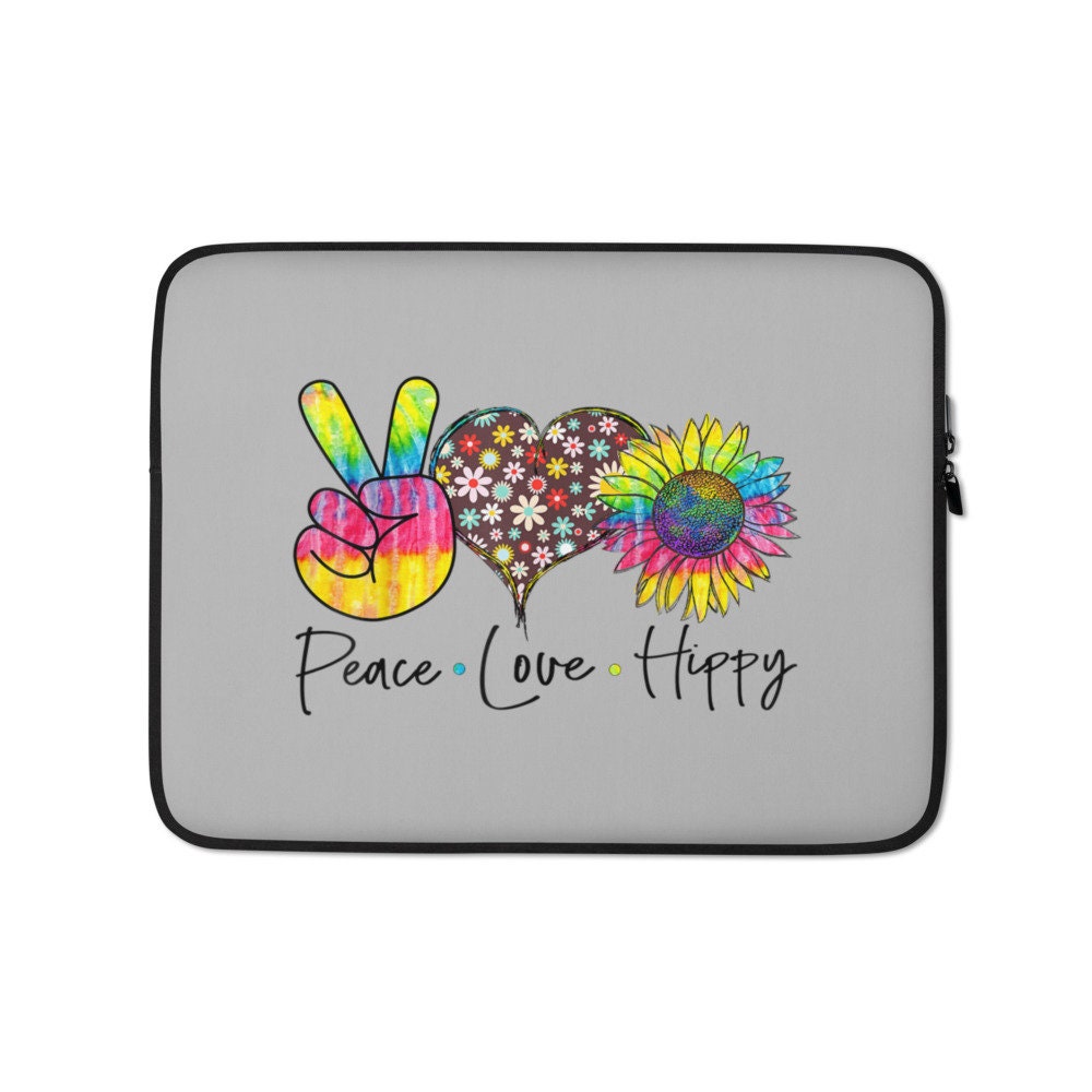 Peace Love Hippy Sunflower Gray Laptop Sleeve Graphic Tee – Warm & Stylish · Must-Have Style