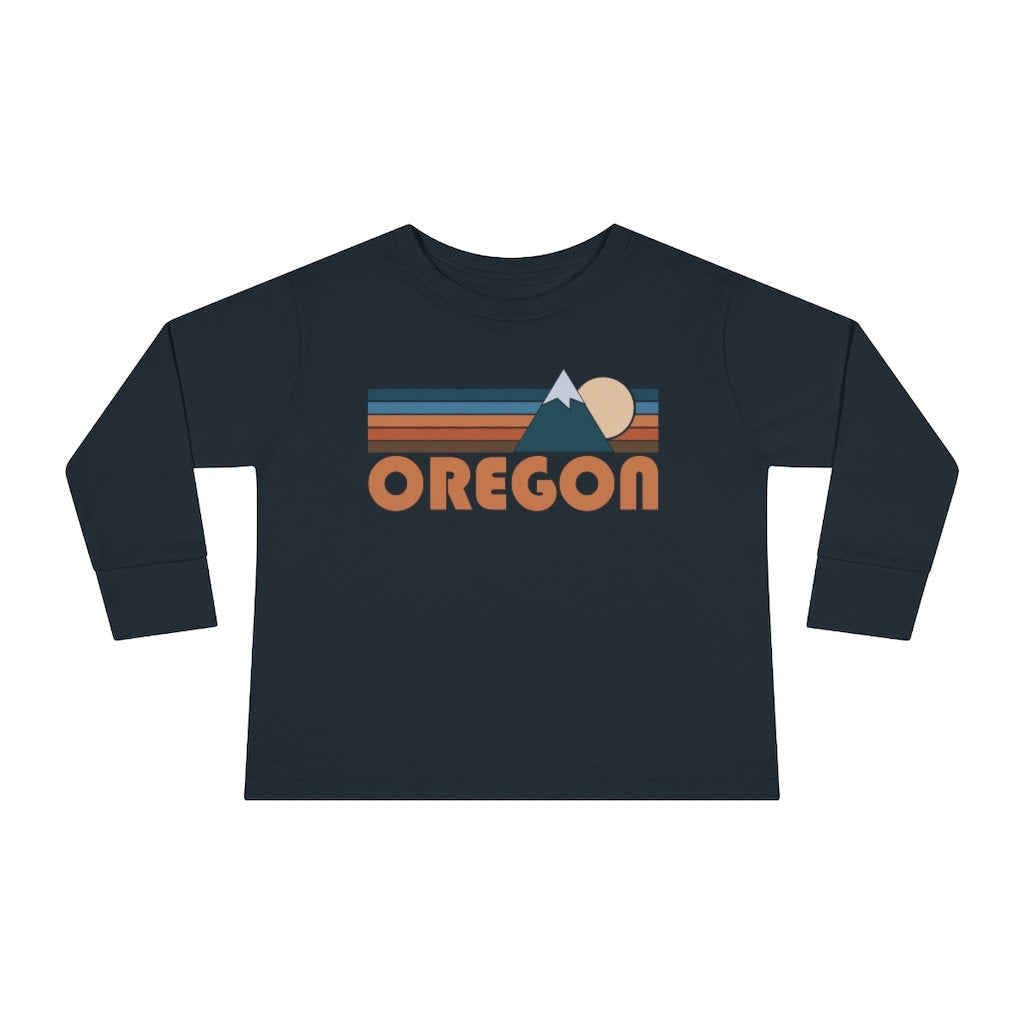 Oregon Toddler Long Sleeve Shirt Retro Mountain Unisex Toddler Oregon T Shirt Personalization Available Graphic Tee – Aesthetic Look · High-Quality Print