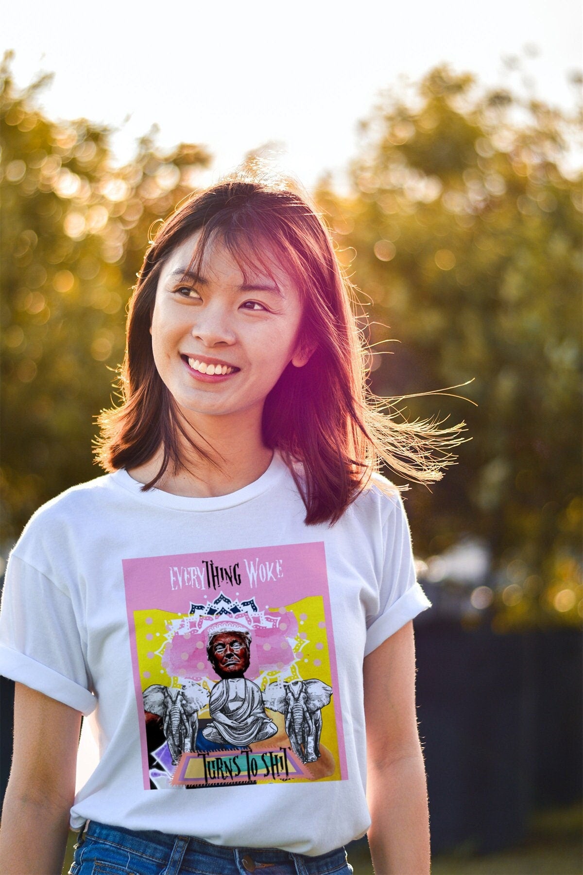 Everything Woke Turns To Shit Trump Short Sleeve Unisex T Shirt Graphic Tee – Soft Feel · Great Gift For Fans