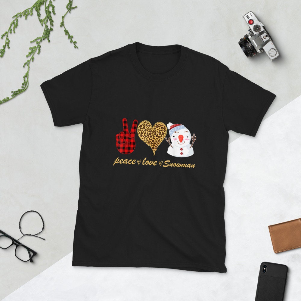 Peace Love Snowman Winter Holidays Short Sleeve Unisex T Shirt Graphic Tee – Aesthetic Look · Great Gift For Fans