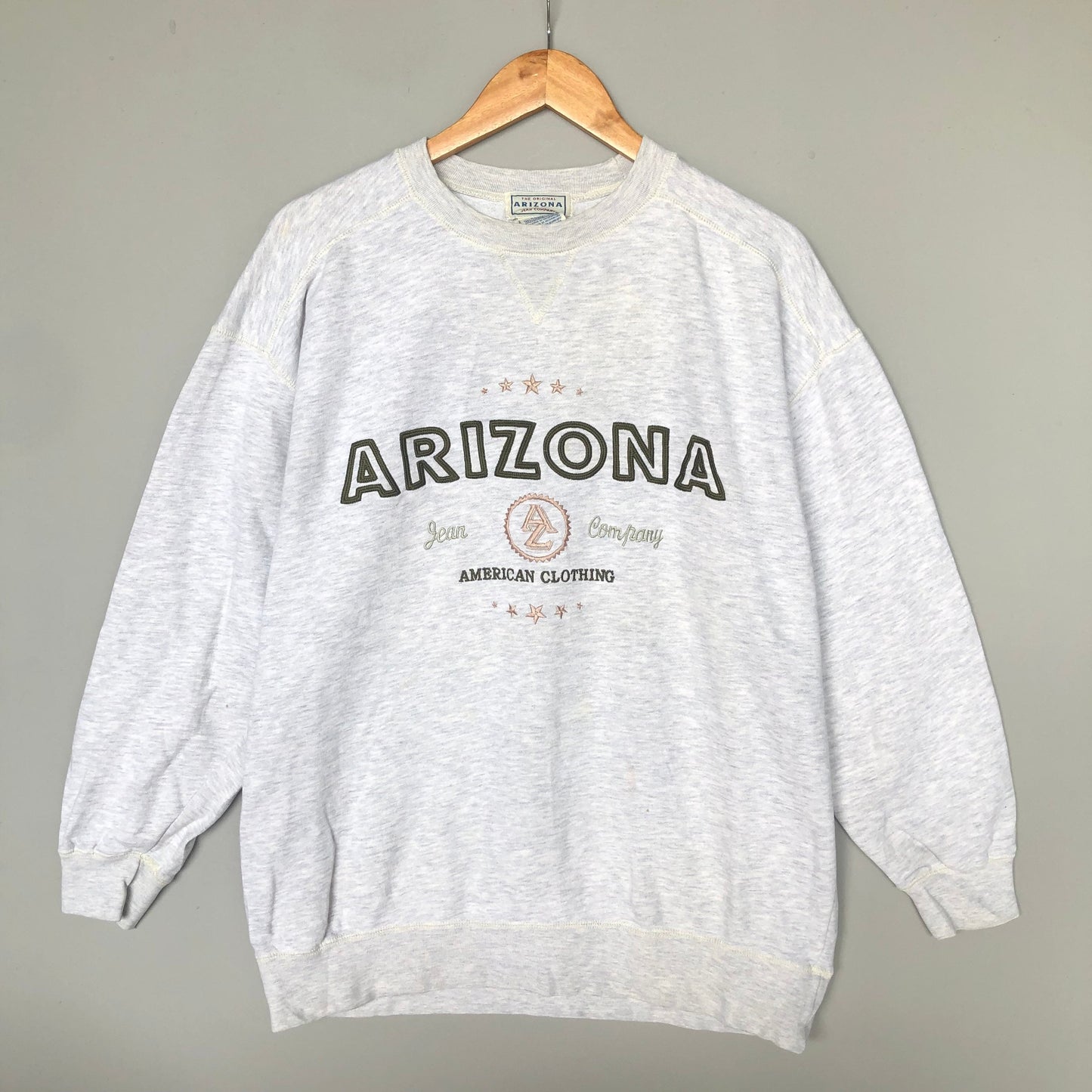 Vintage 90s Arizona Jean Company American Clothing Embroidery Logo Sweatshirt Crewneck Colour Light Grey Size Large Sweatshirt – Premium Graphic · Must-Have Style