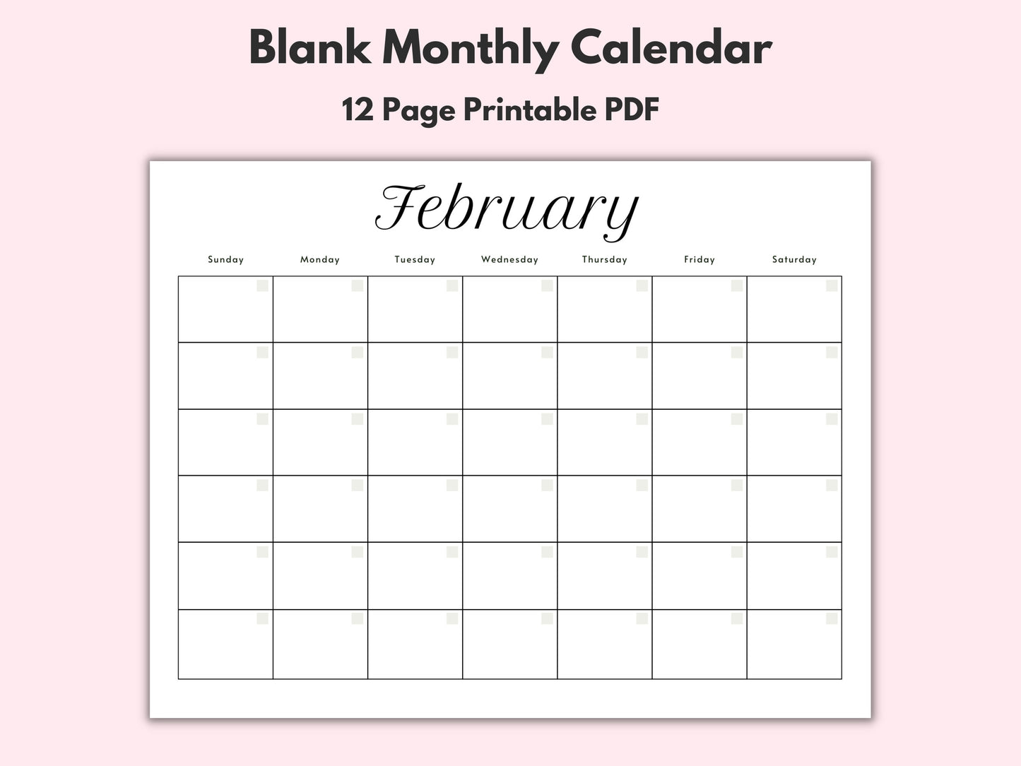 Monthly Blank Calendar Printable Calendar Template Horizontal Printable Calendar Pages PDF Printable Instant Download Simple Calendar Graphic Tee – Cozy Vibes · High-Quality Print