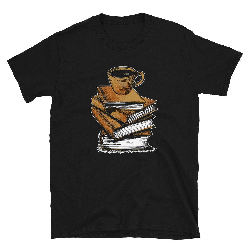 Coffee Cup and Book Stack Caffeine Lover Unisex T Shirt Graphic Tee – Fan Favorite · High-Quality Print