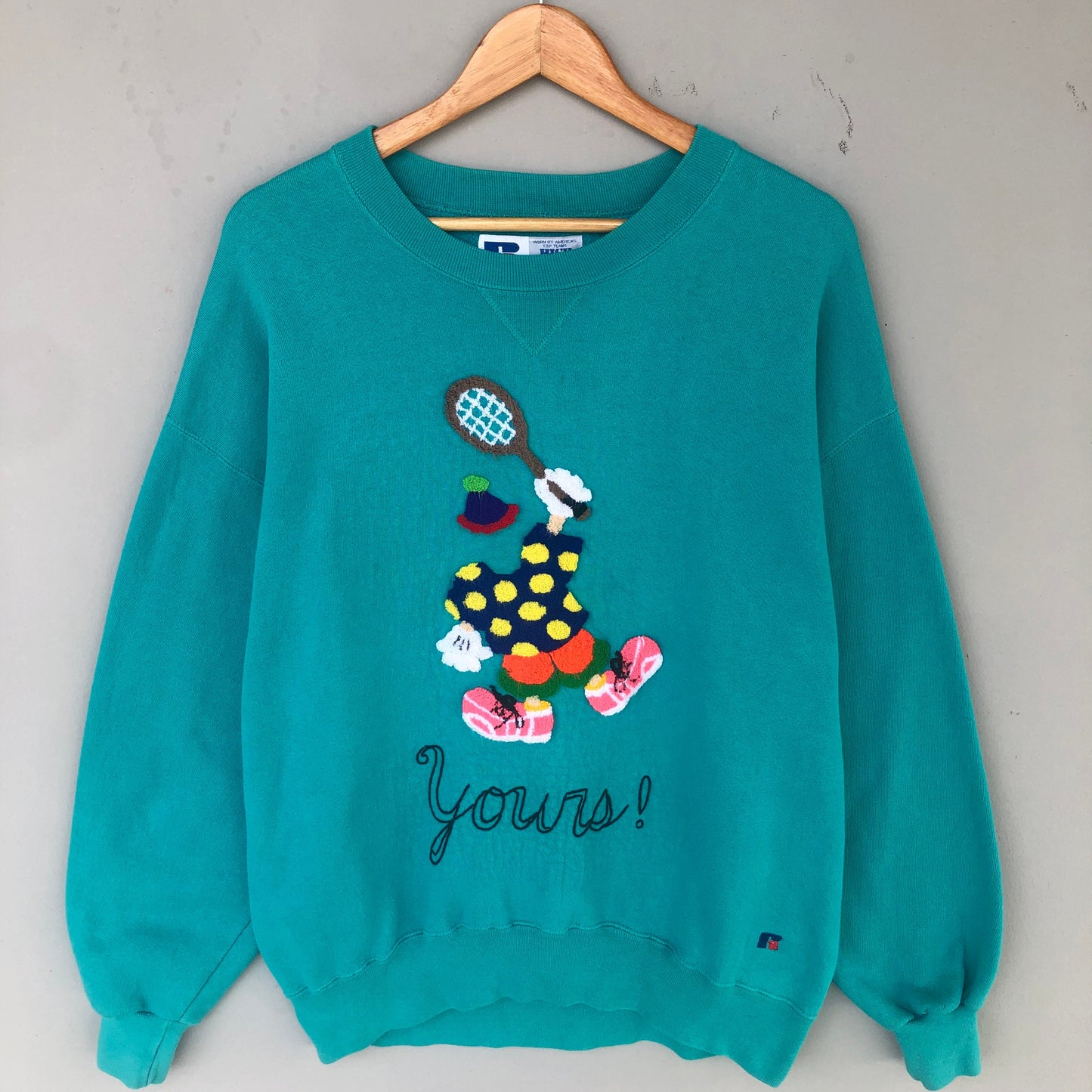 Vintage 90s Russel Tag Yours Embroidery Logo Sweatshirt Baggie Crewneck Colour Mint Green Size X large Sweatshirt – Warm & Stylish · High-Quality Print
