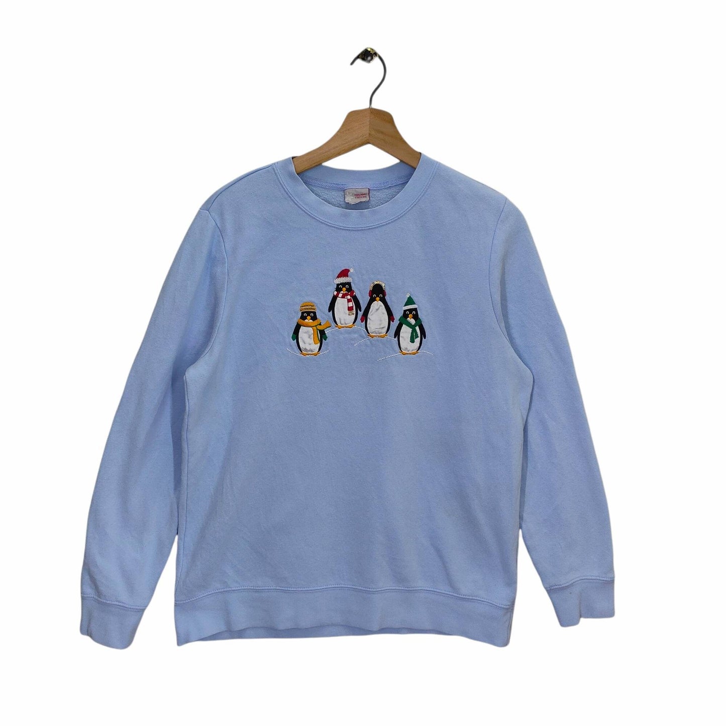 Y2K Penguin Sweatshirt Let It Snow Winter Jumper Vintage Style Christmas Present Medium Crewneck Blue Sweater Unisex Size M Sweatshirt – Easygoing Wear · High-Quality Print
