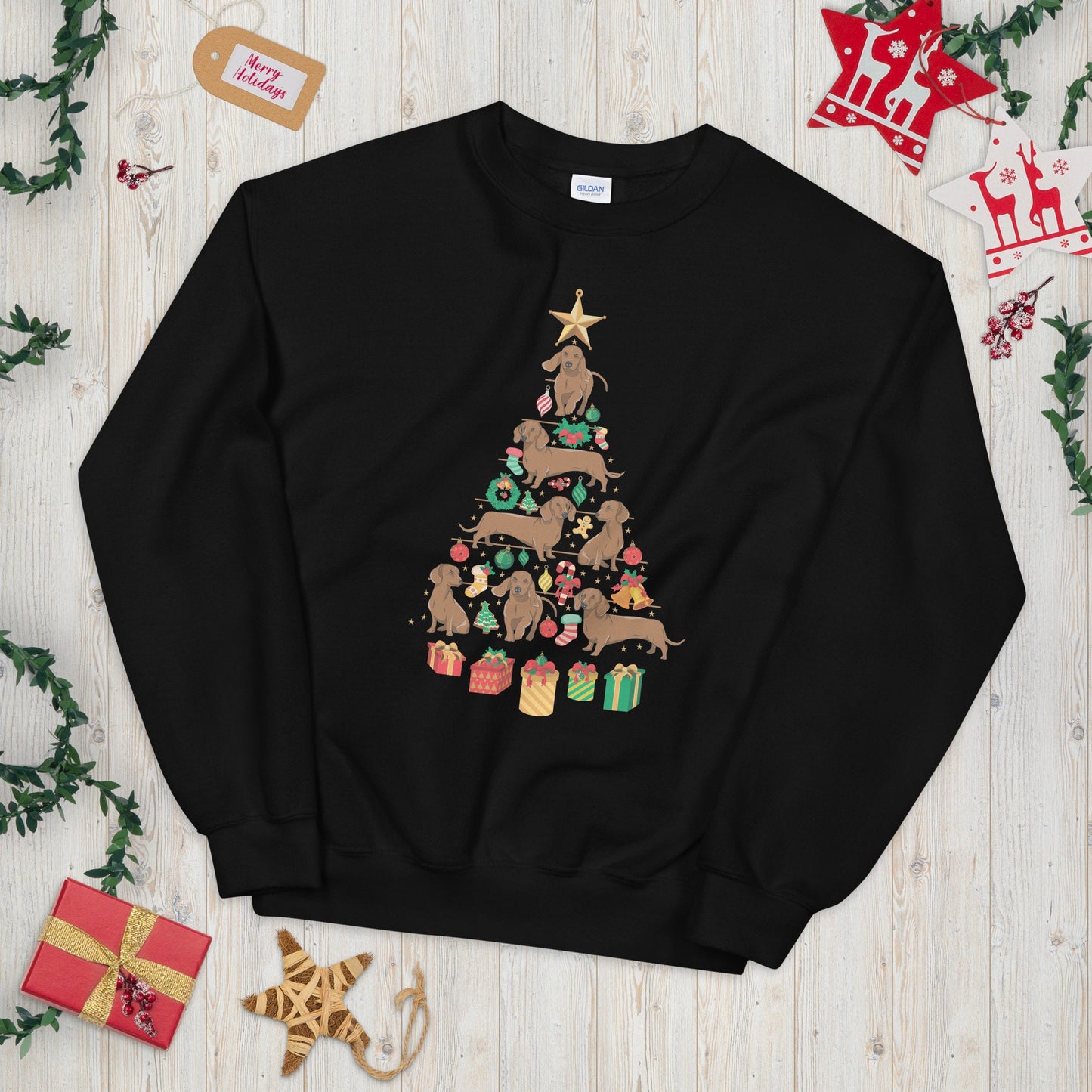 Dog Owner Festive Cute Dachshund Xmas Tree Dachshund Sweatshirt Sweatshirt – Fan Favorite · Great Gift For Fans