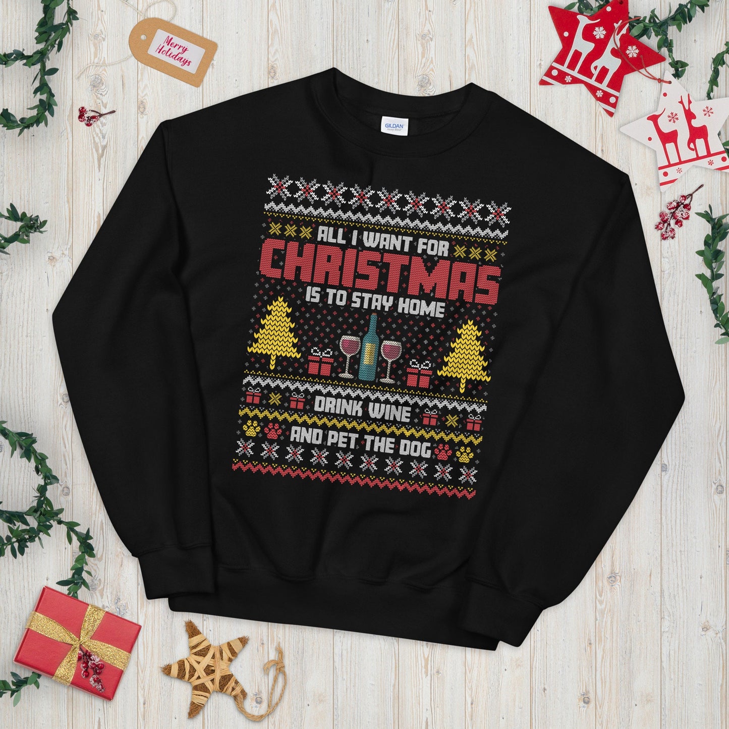 All I Want for Xmas Pet the Dog Ugly Xmas Sweater Graphic Tee – Easygoing Wear · Perfect For Daily Wear