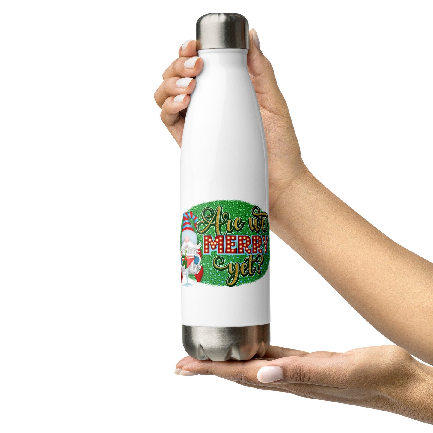 Are We Merry Yet Christmas Gnome Martini Holiday Stainless Steel Water Bottle Graphic Tee – Cozy Vibes · Top Pick For Any Outfit