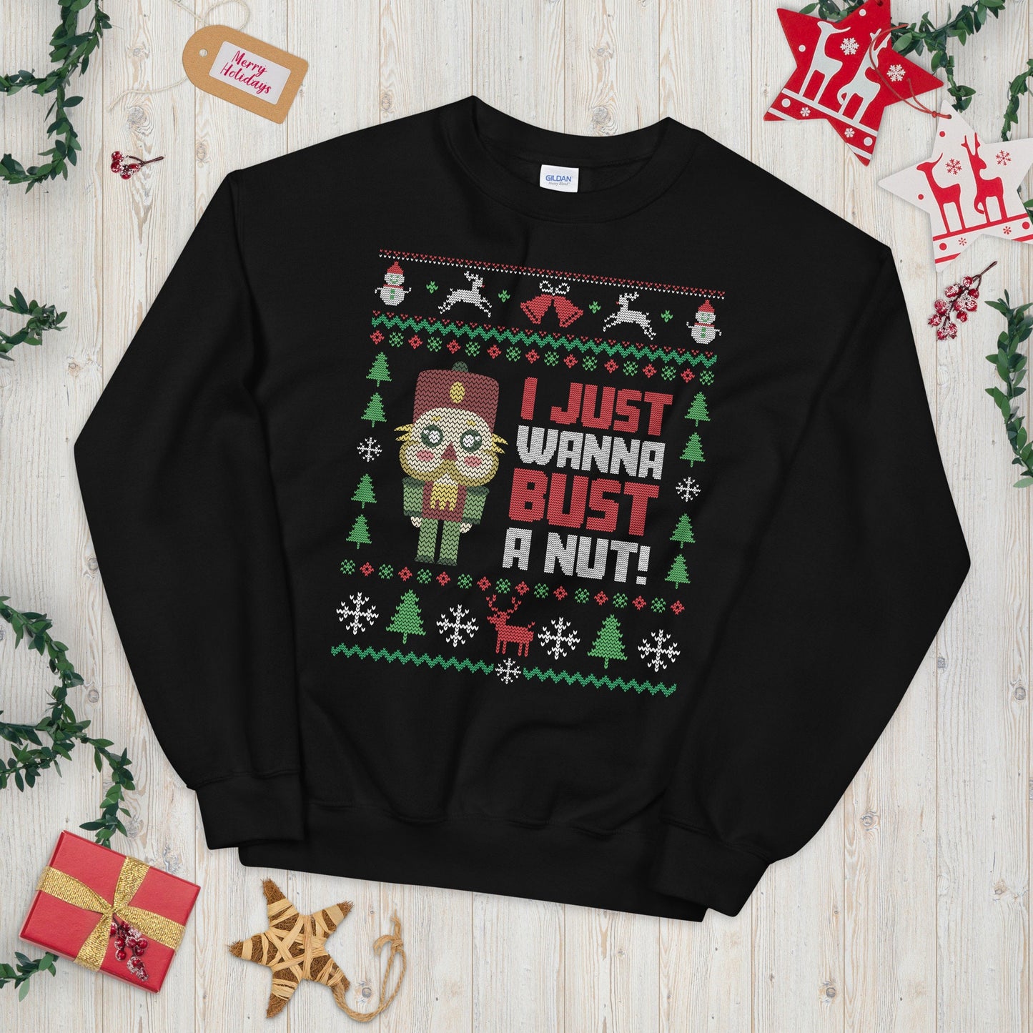 I Just Wanna Bust a Nut Ugly Christmas Sweater Nutcracker Sweatshirt Sweatshirt – Cozy Vibes · Perfect For Daily Wear