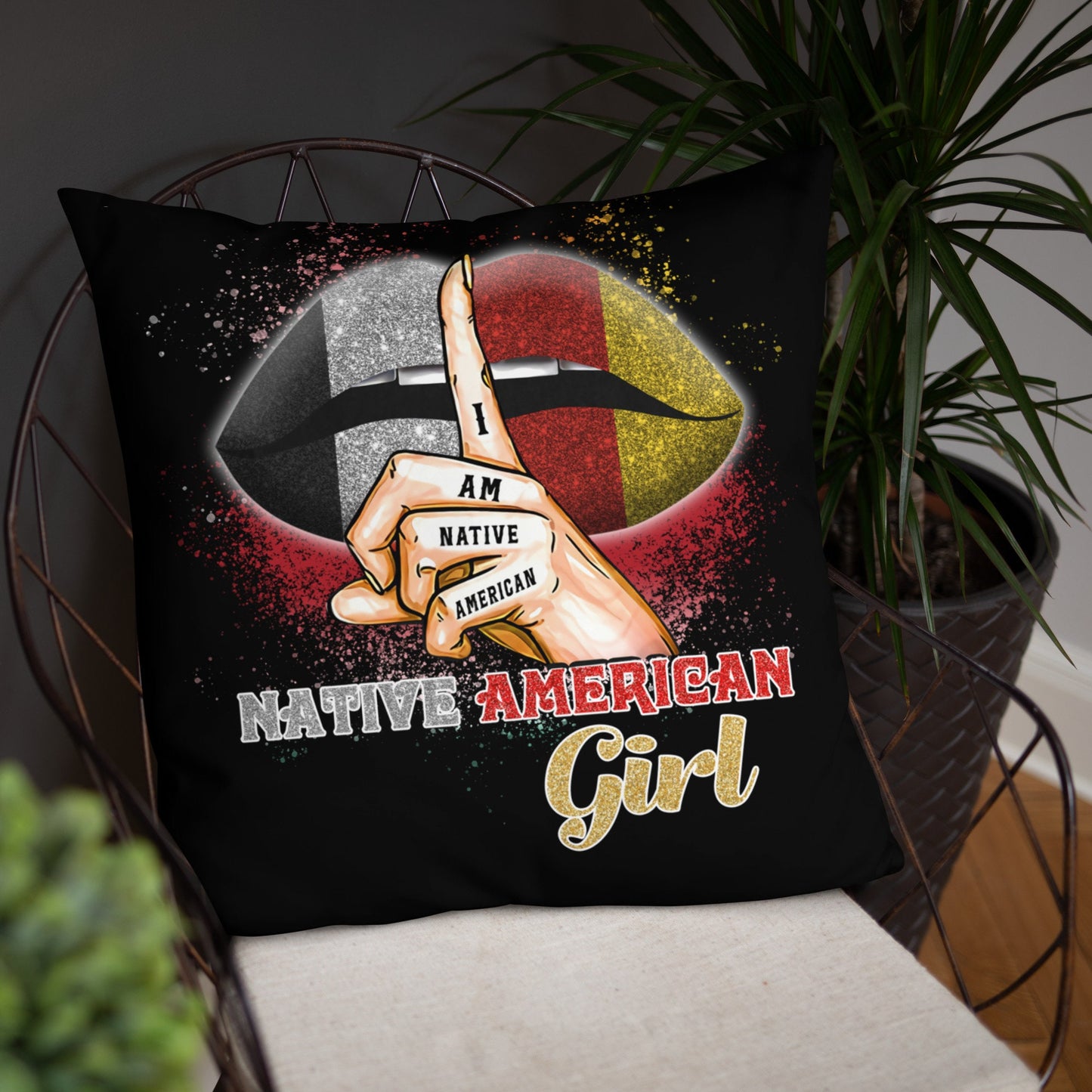 Native American Girl Lips Basic Pillow Graphic Tee – Fan Favorite · High-Quality Print