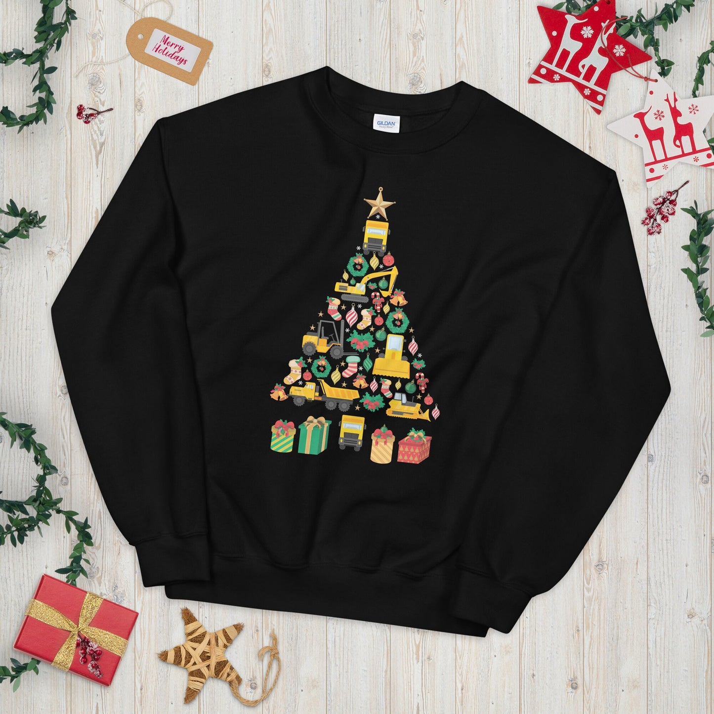 Festive Heavy Machinery Christmas Tree Heavy Equipment Bulldozer Excavator Sweater Graphic Tee – Everyday Comfort · Top Pick For Any Outfit