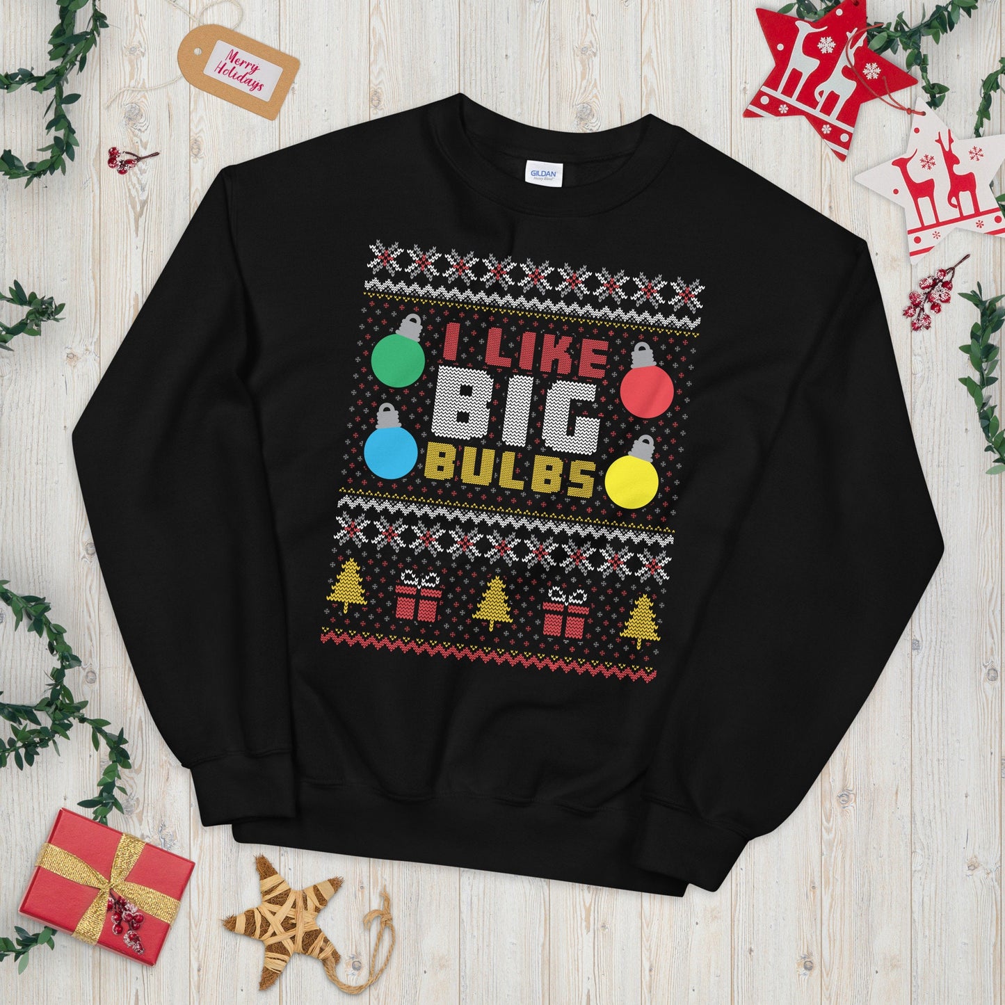 I Like Big Bulbs Funny Ugly Xmas Sweater Graphic Tee – Everyday Comfort · Trending Graphic Apparel