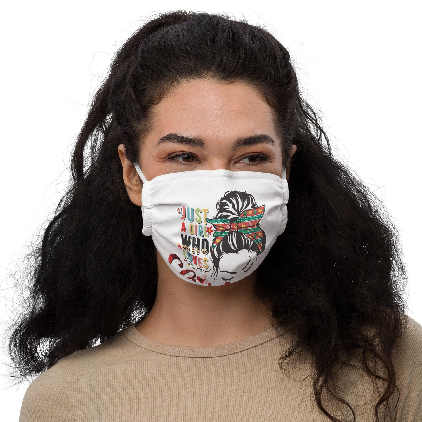 Just A Girl Who Loves Christmas Premium face mask Graphic Tee – Premium Graphic · Perfect For Daily Wear