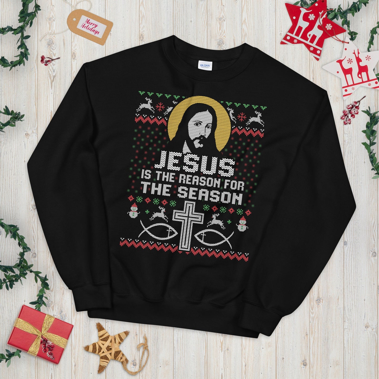 Jesus Is The Reason for the Season Ugly Xmas Unisex Sweatshirt Sweatshirt – Feel-Good Design · Perfect For Daily Wear