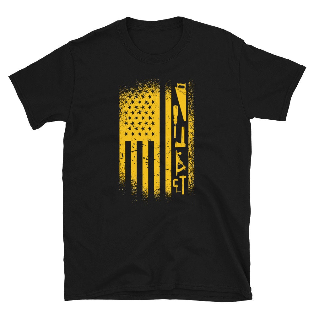 USA Flag Woodworking Tools Carpenter Unisex T Shirt Graphic Tee – Easygoing Wear · Trending Graphic Apparel