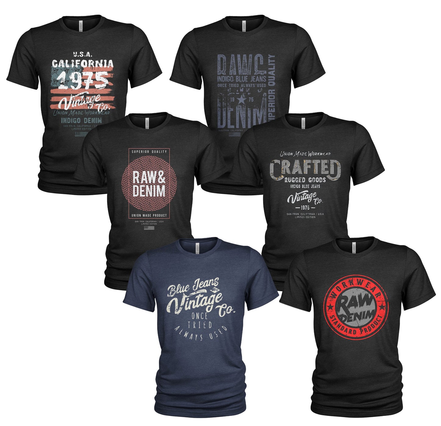 Raw Denim Men39s Casual Jeanswear 6 Pack Crew Neck T Shirts Graphic Tee – Bold Style · Top Pick For Any Outfit