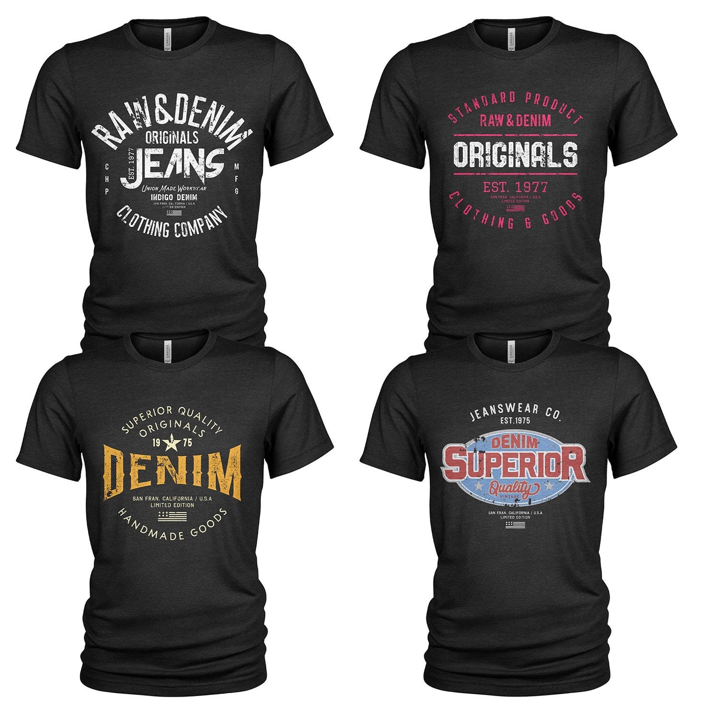 Raw Denim Men39s Casual Jeanswear 4 Pack Crew Neck T Shirts Graphic Tee – Soft Feel · Must-Have Style